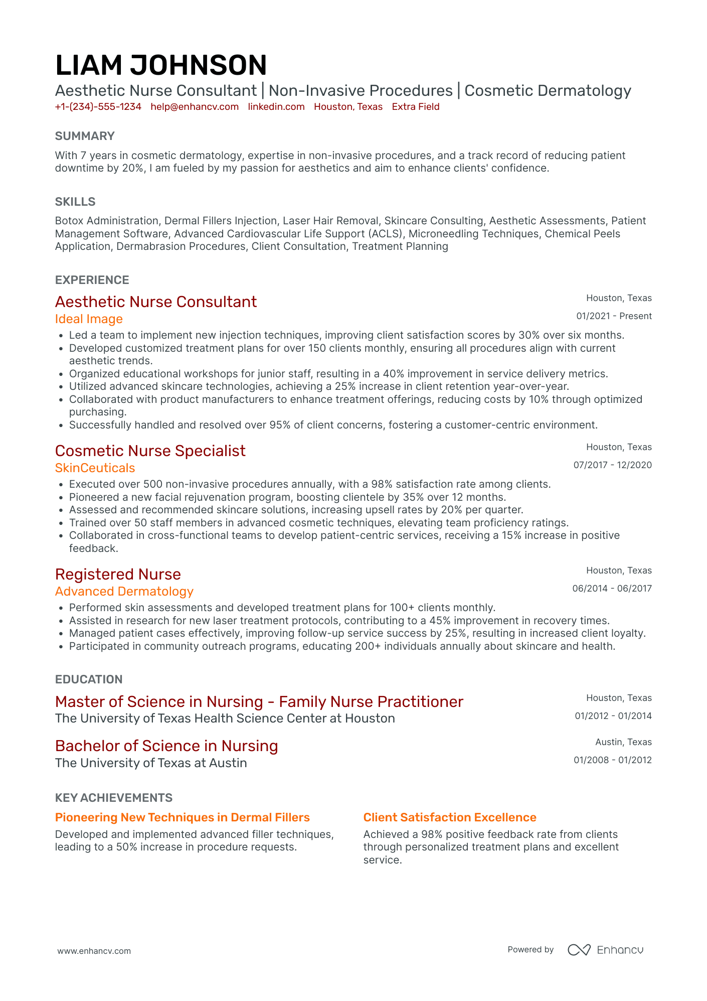 Aesthetic Nurse Consultant Resume Example