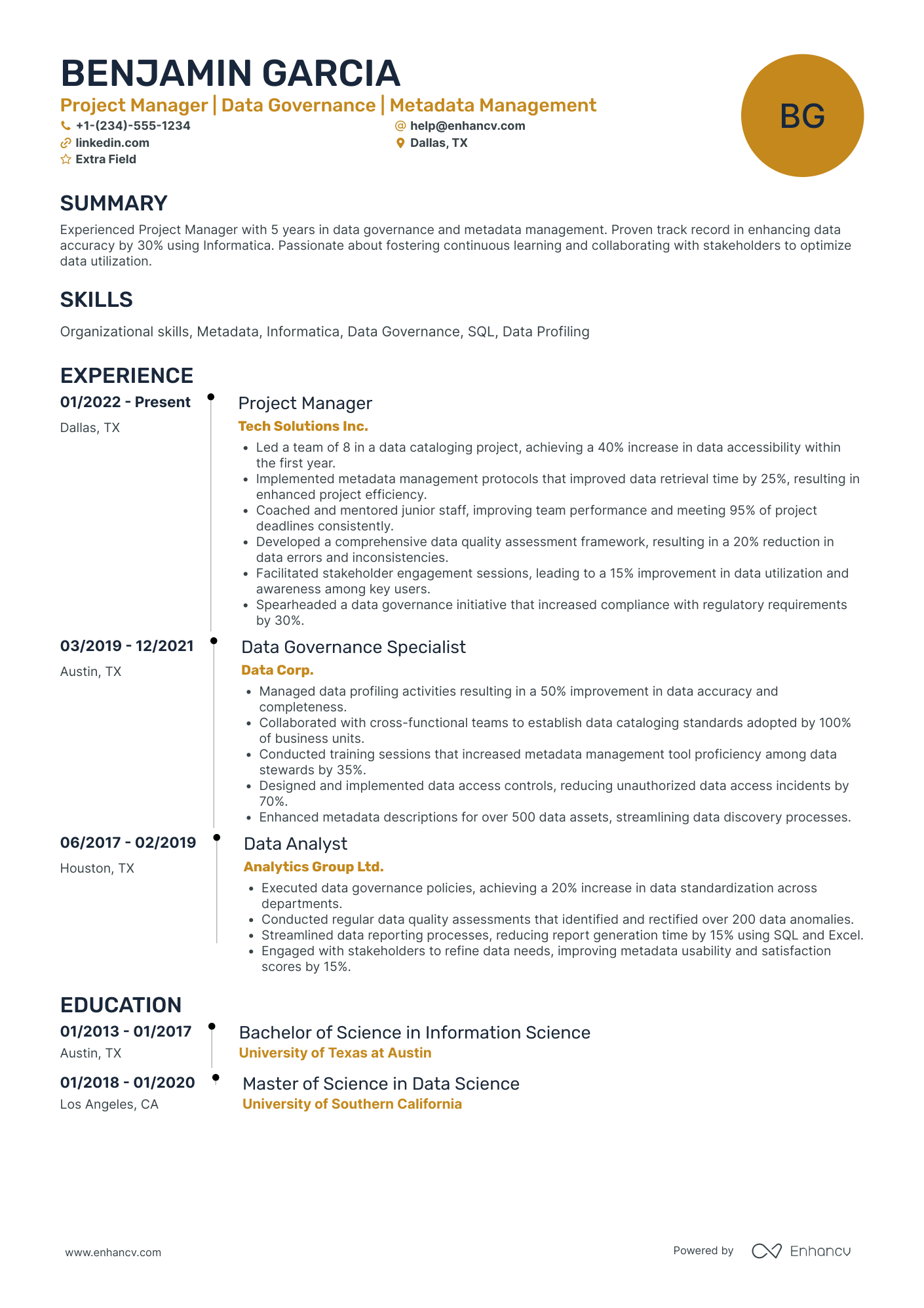 Informatica Project Manager Resume Example