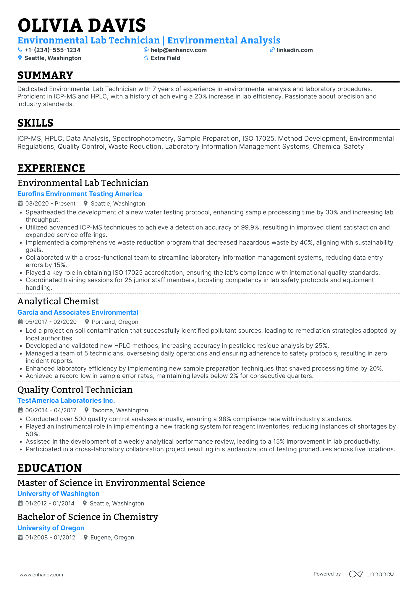 Environmental Lab Technician Resume Example