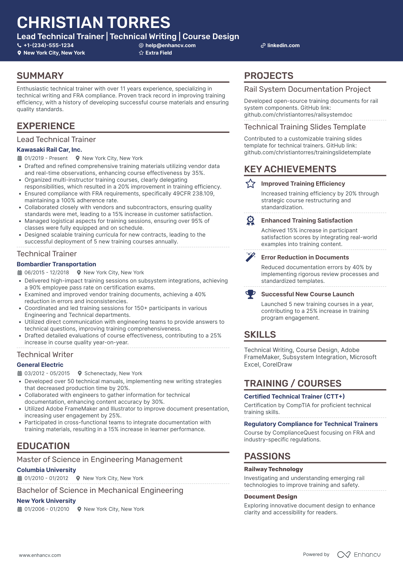 Technical Writing Trainer Resume Example