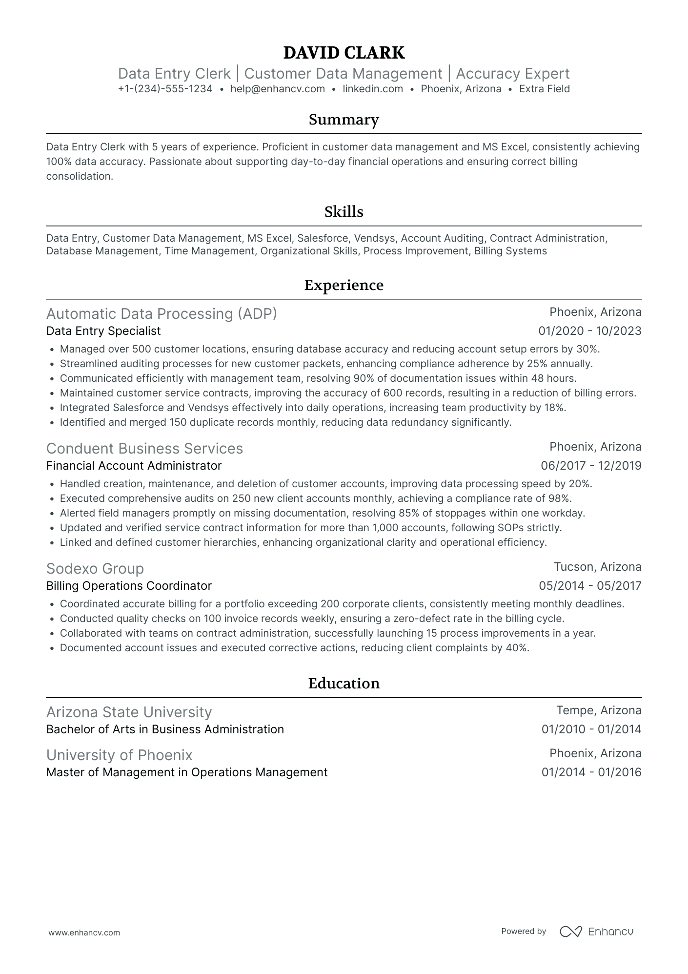 Full Time Data Entry Clerk Resume Example