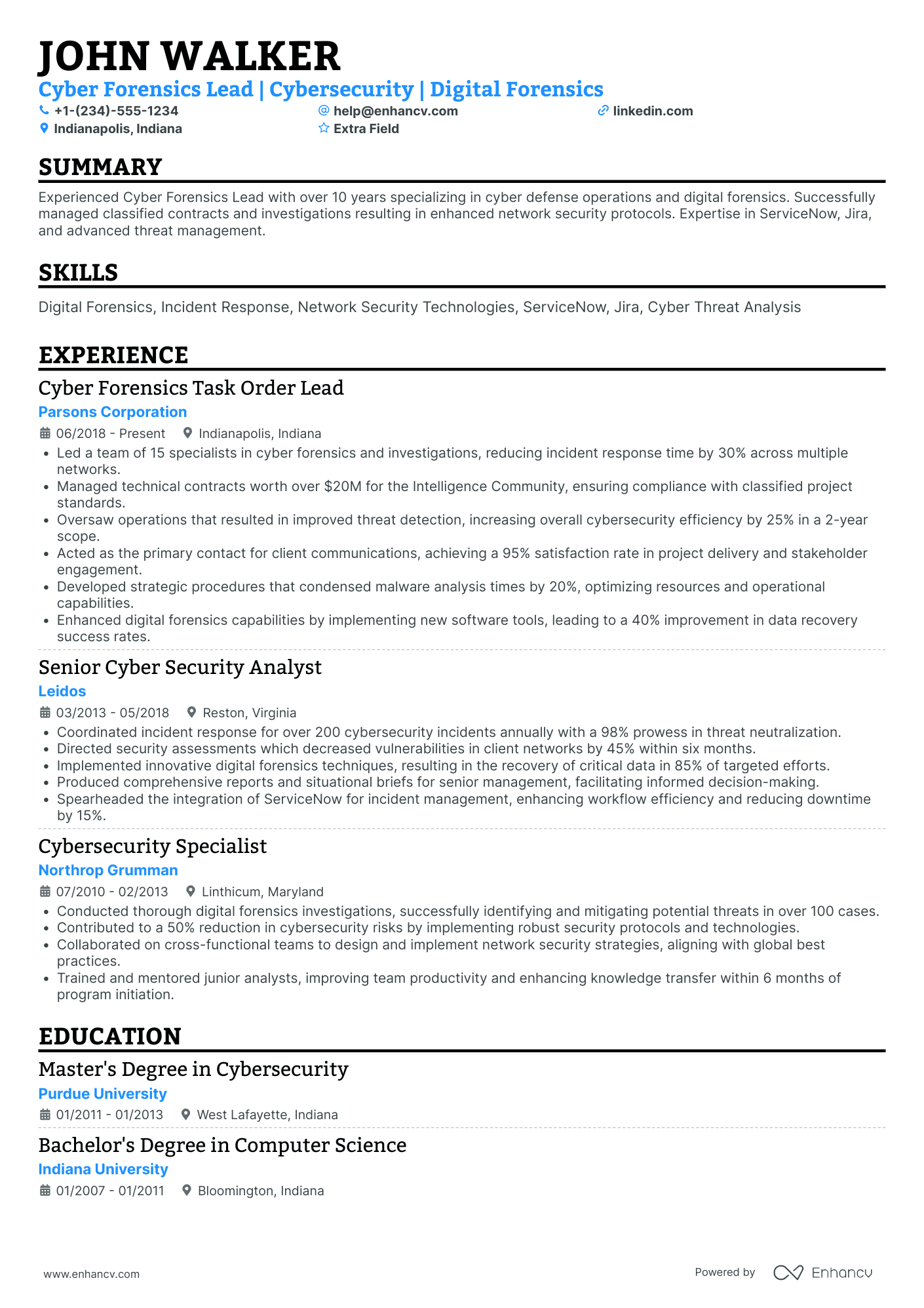 Ethical Hacker Team Lead Resume Example