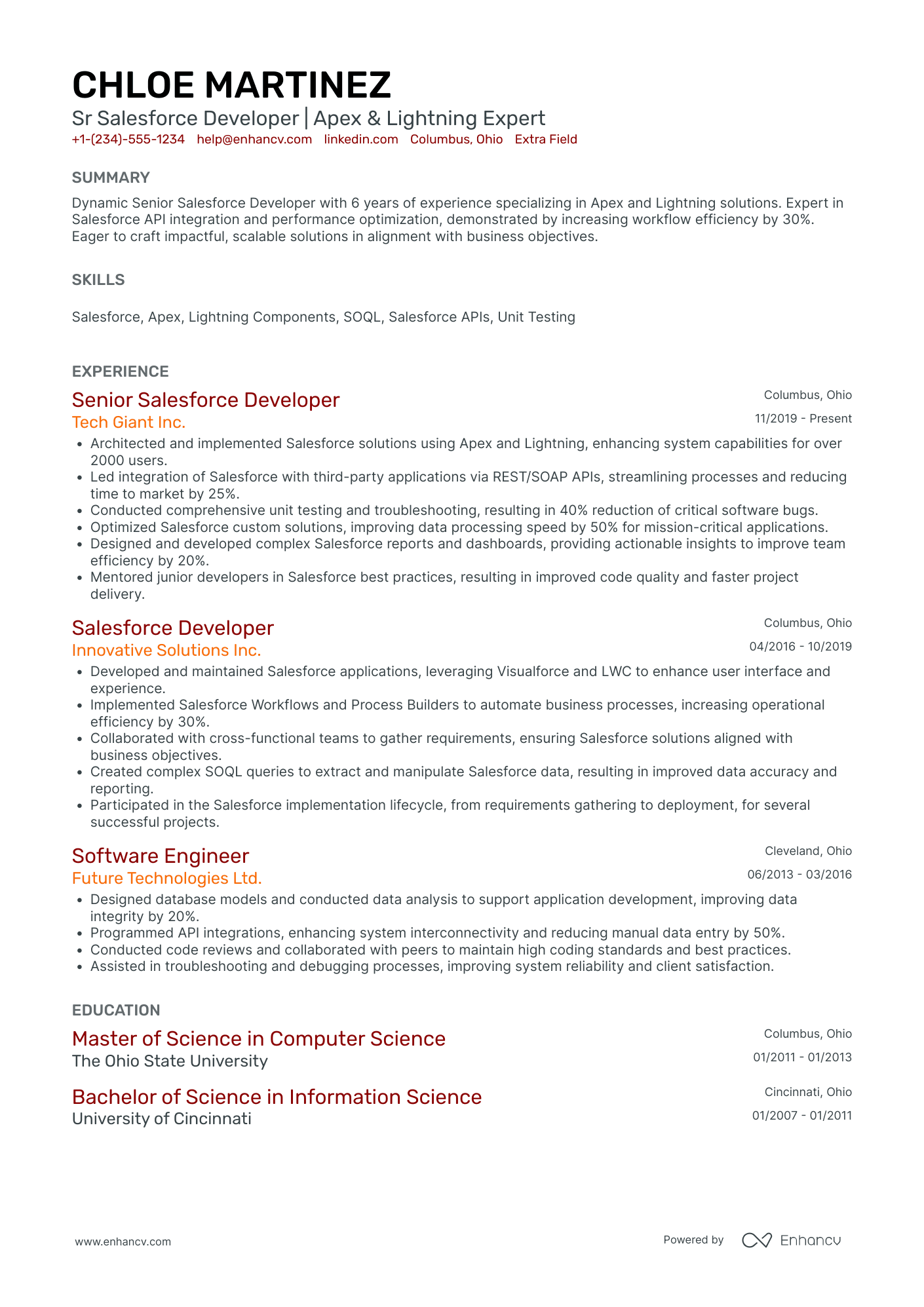 Senior Salesforce Developer Resume Example