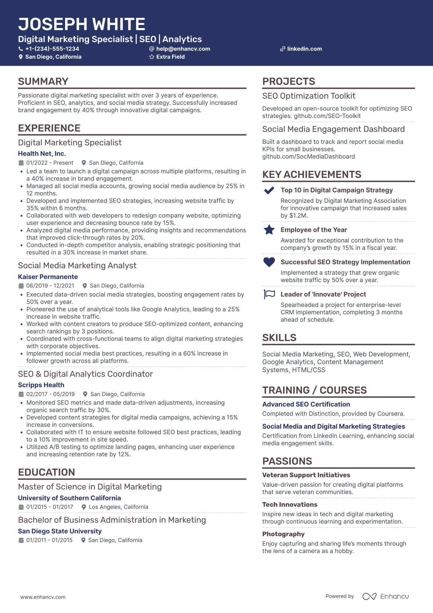 Silicon Valley Digital Marketing Specialist Resume Example