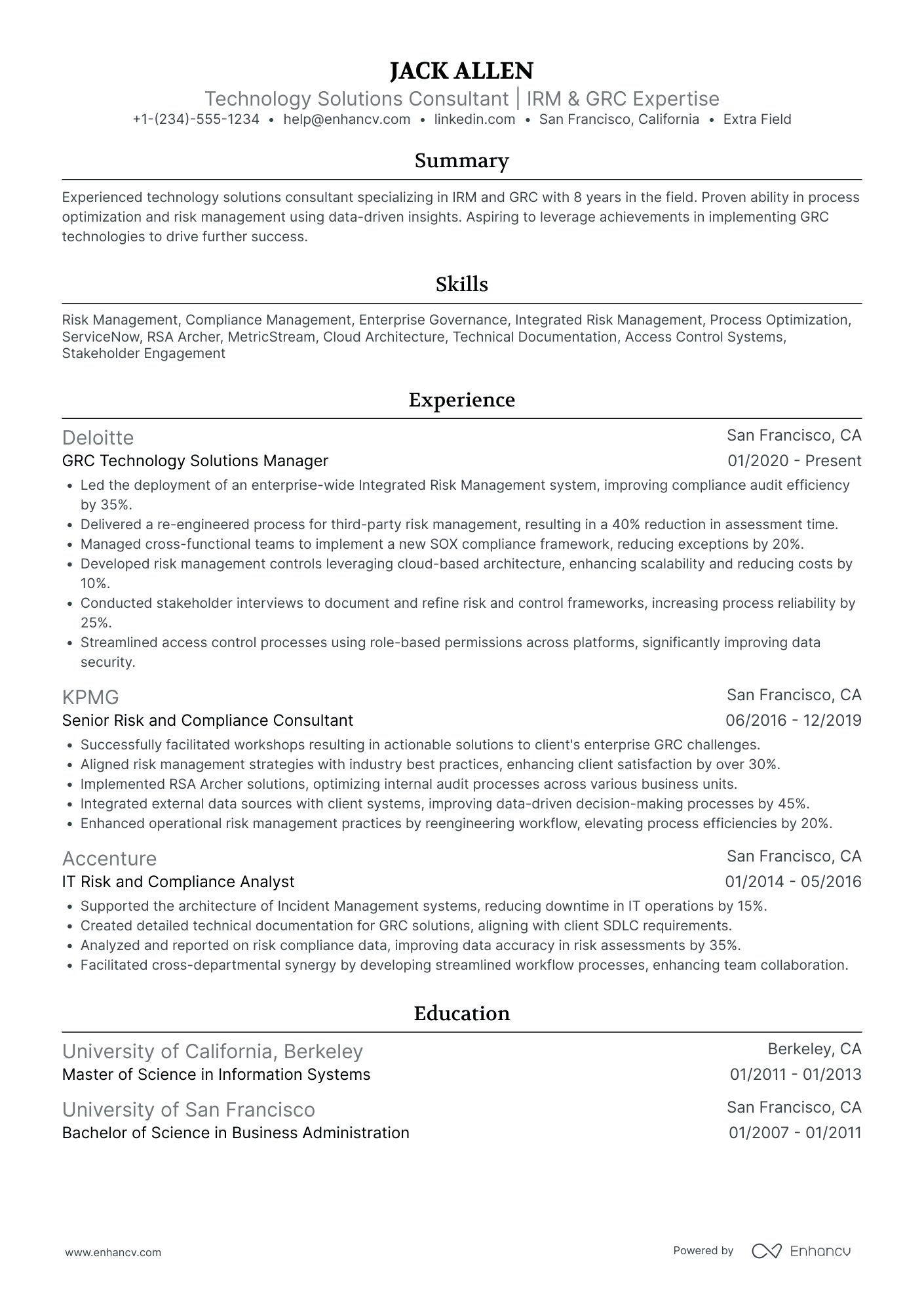 PwC Technology Consultant Resume Example