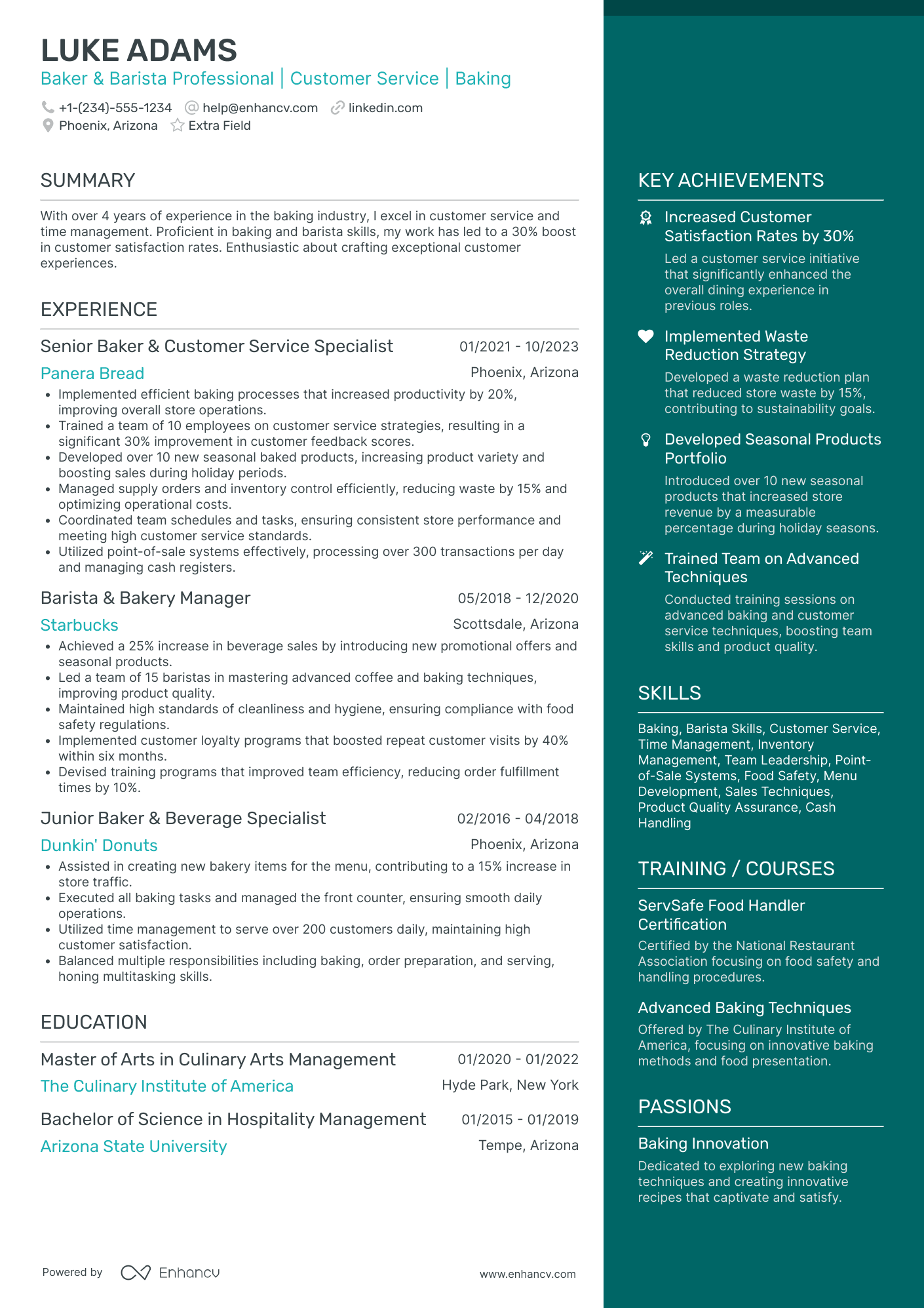 Barista and Baker Resume Example