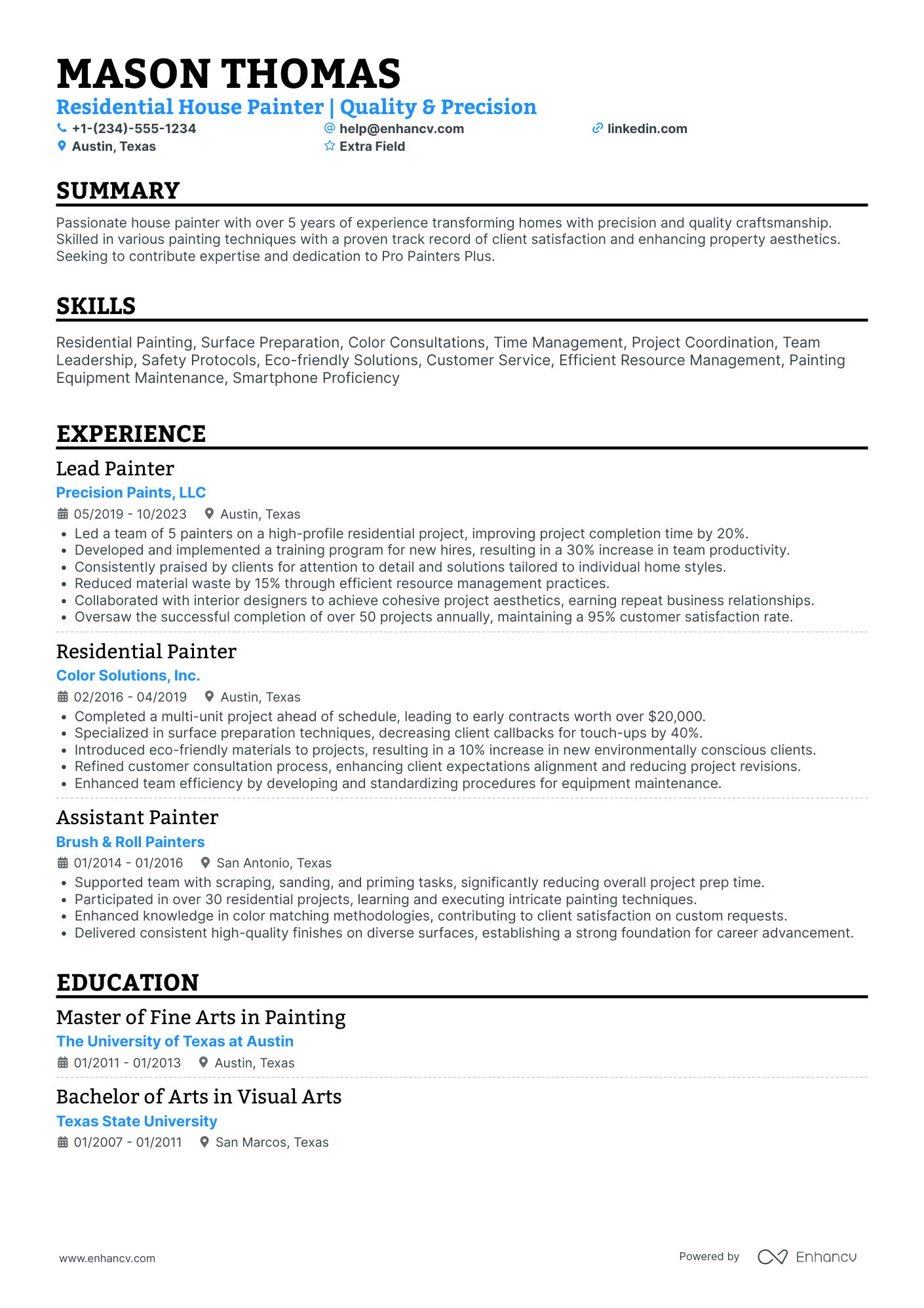 Residential House Painter Resume Example