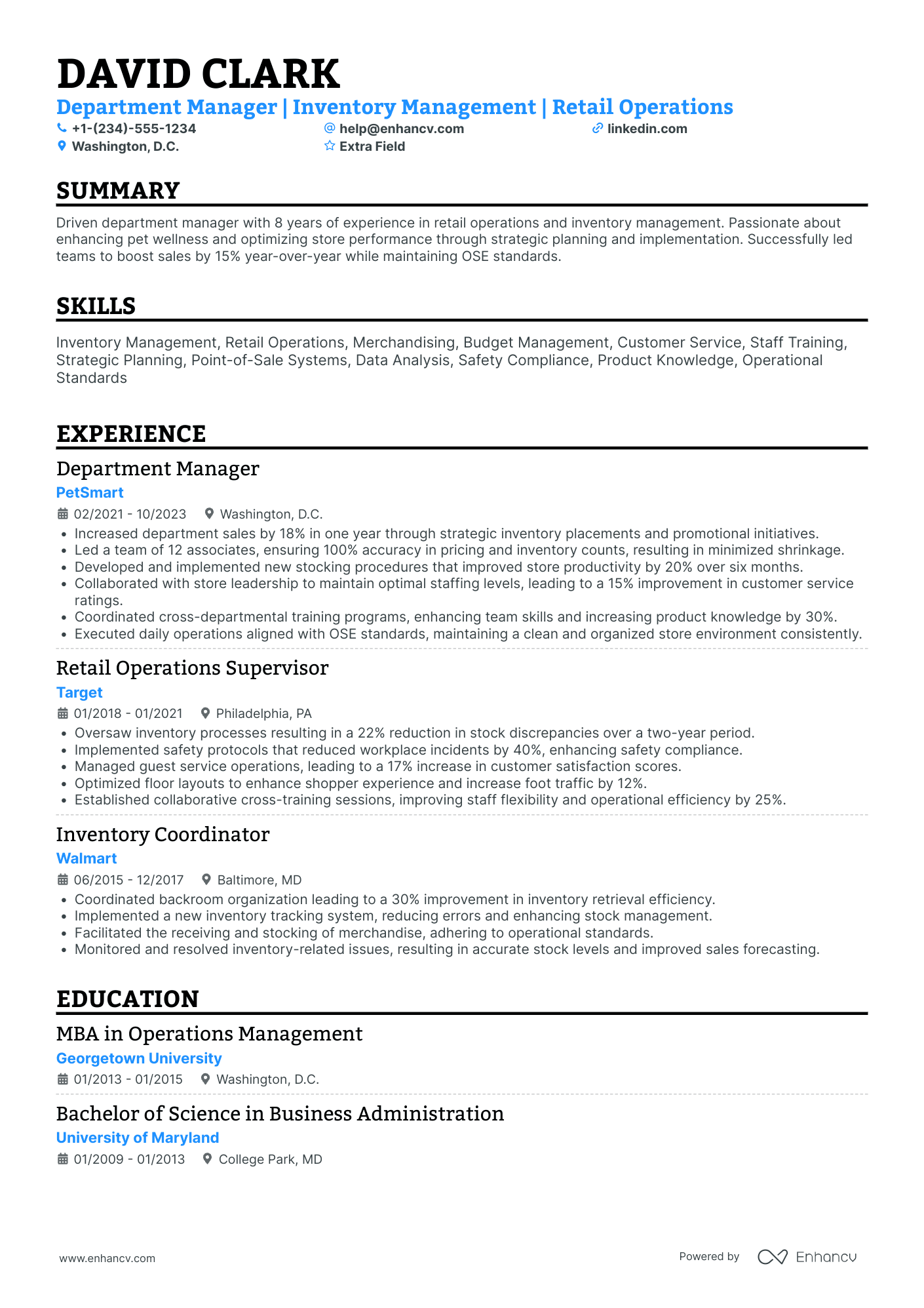 Department Store Manager Resume Example