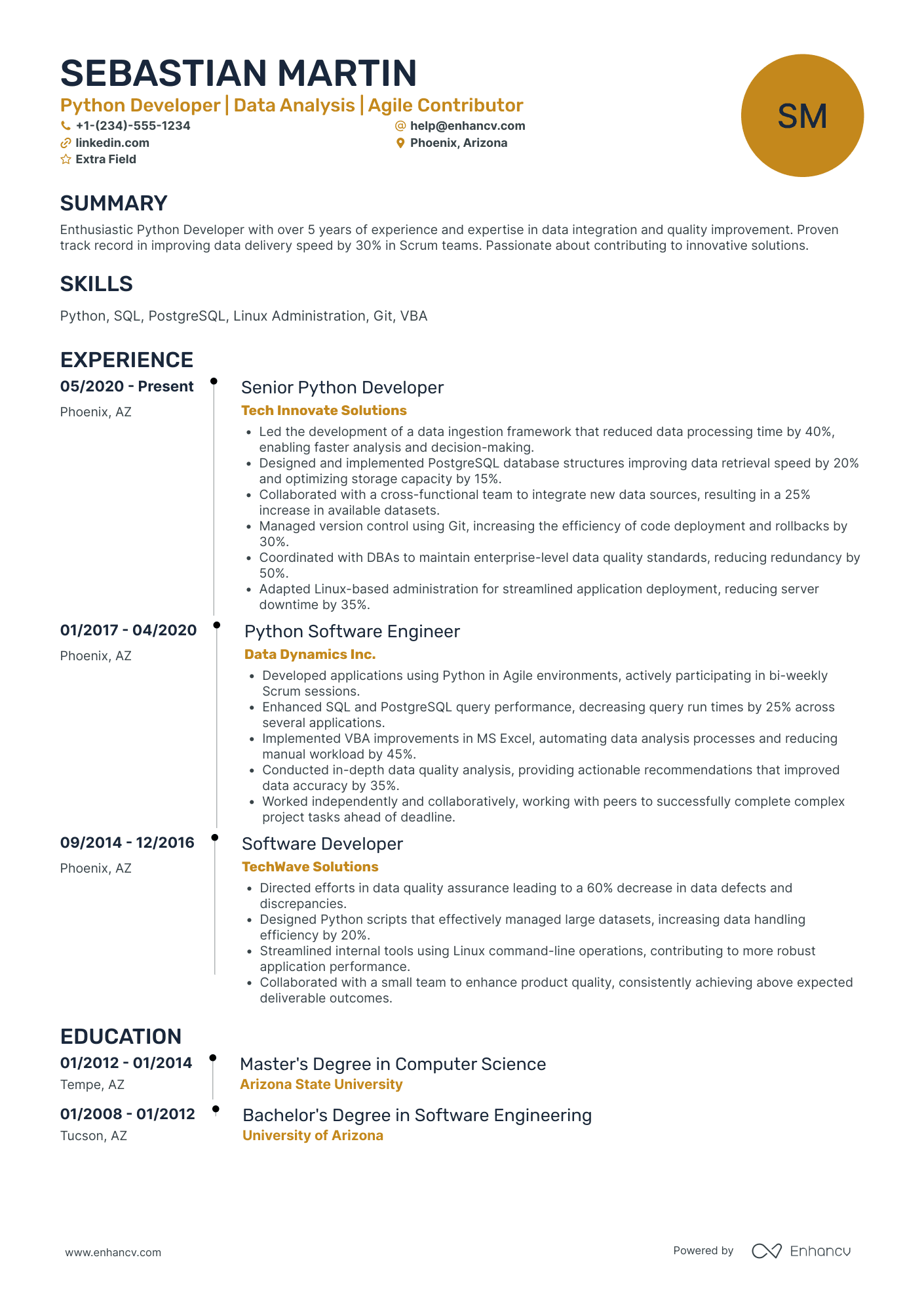 Python Data Science Developer Resume Example