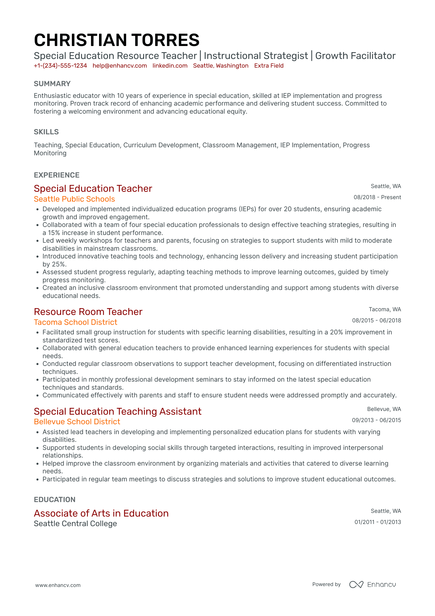 First Year New Teacher Resume Example