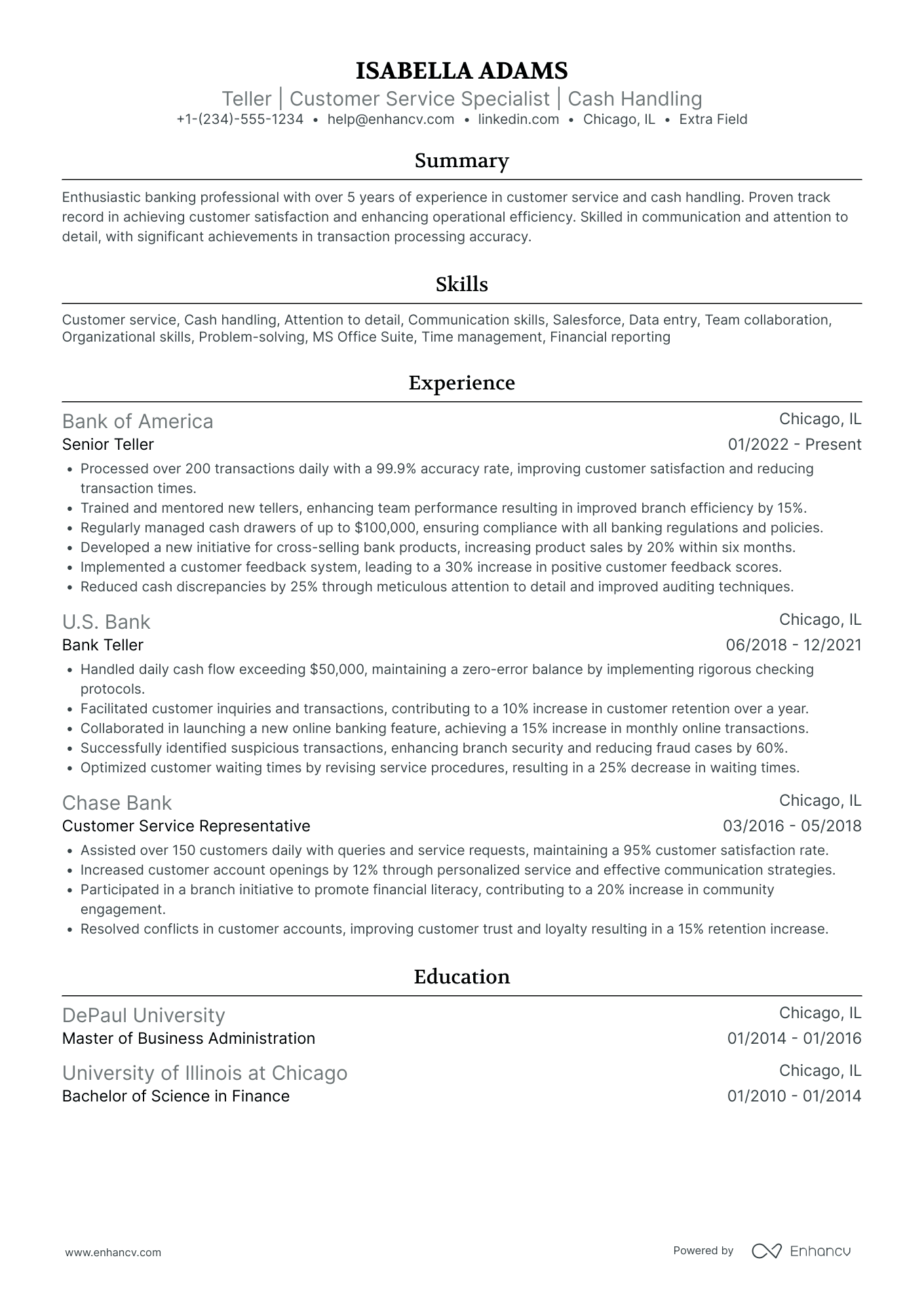 Head Bank Teller Resume Example