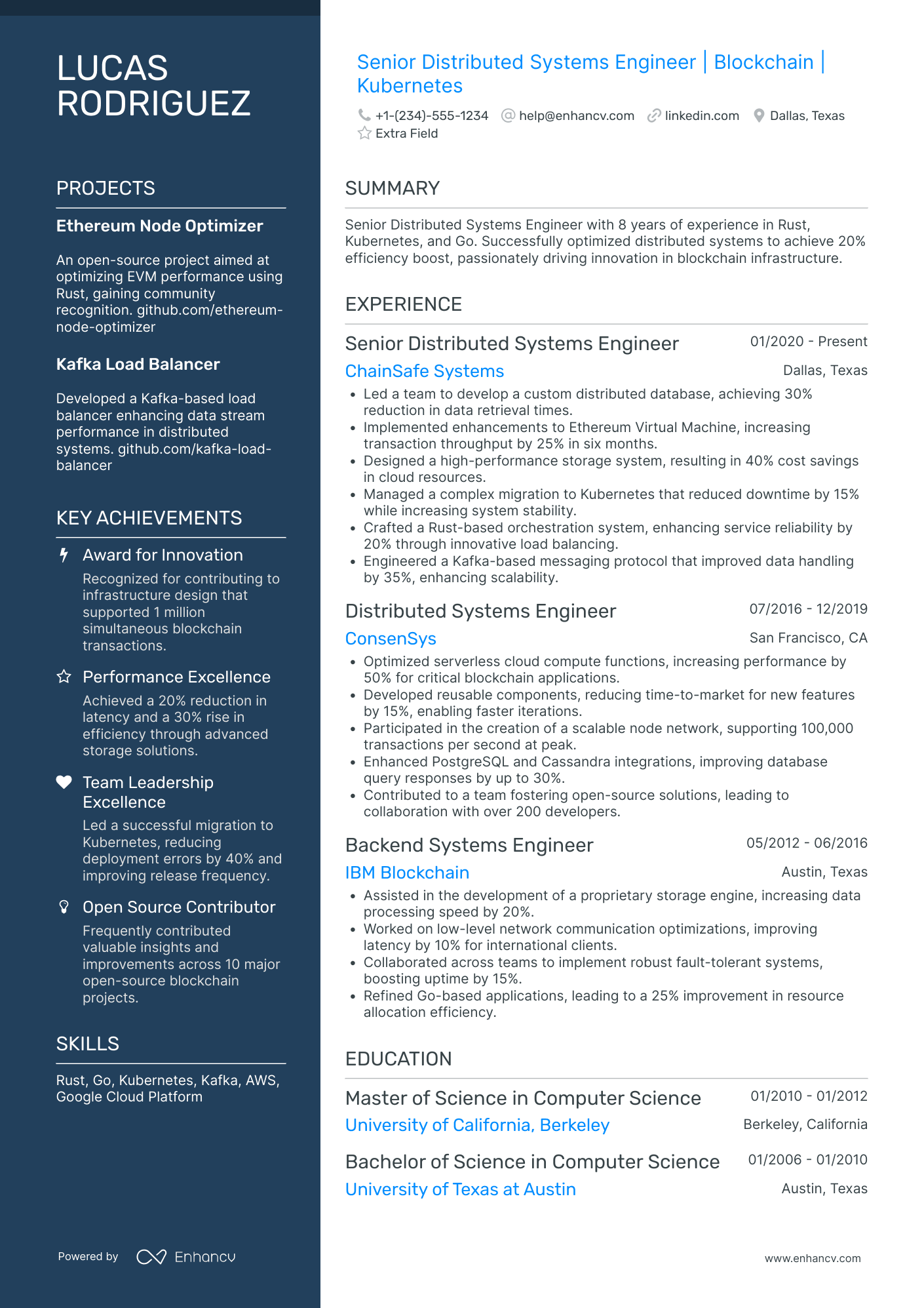 Blockchain Distributed Systems Developer Resume Example