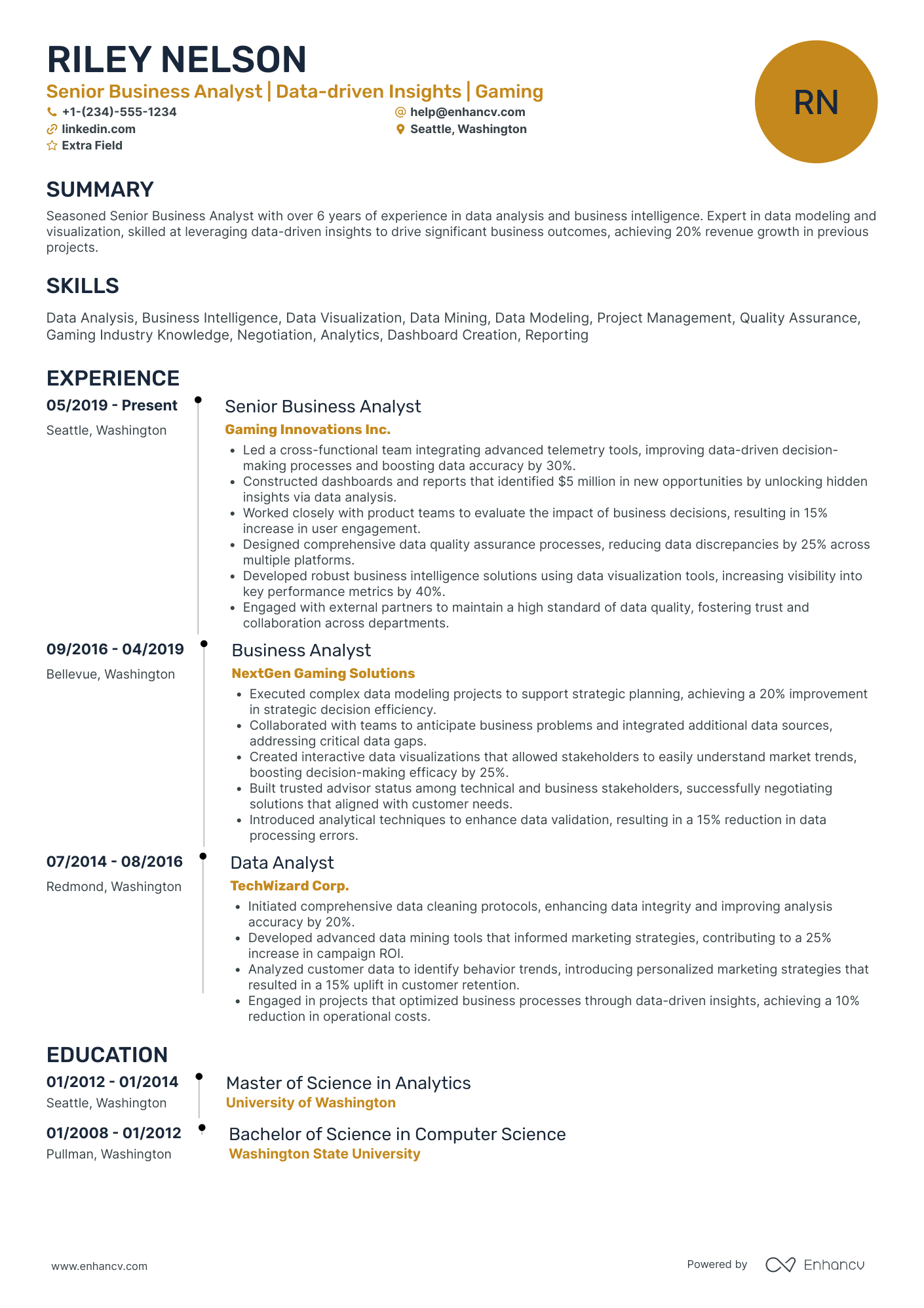 Accenture Senior Business Analyst Resume Example