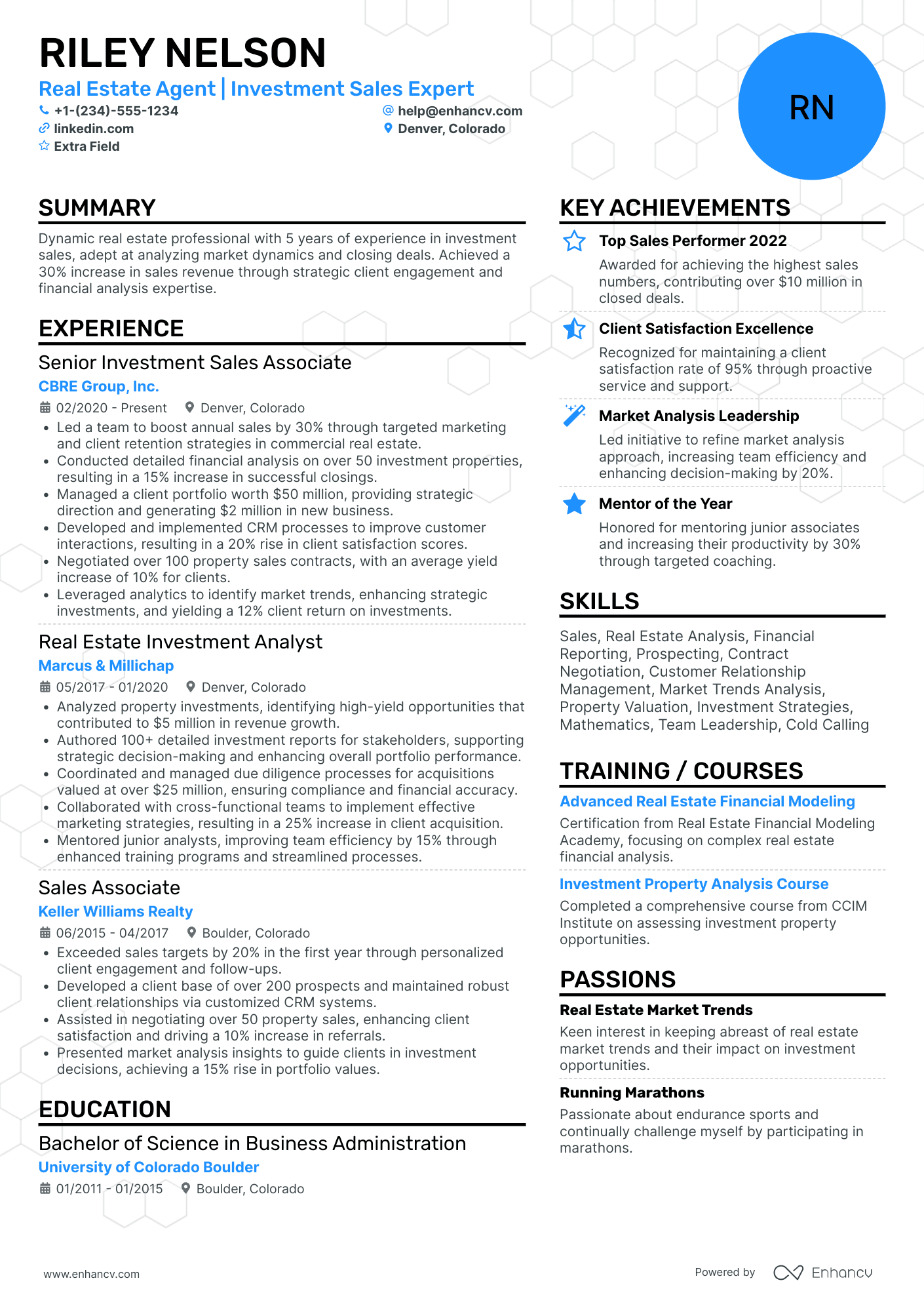 Real Estate Investment Agent Resume Example