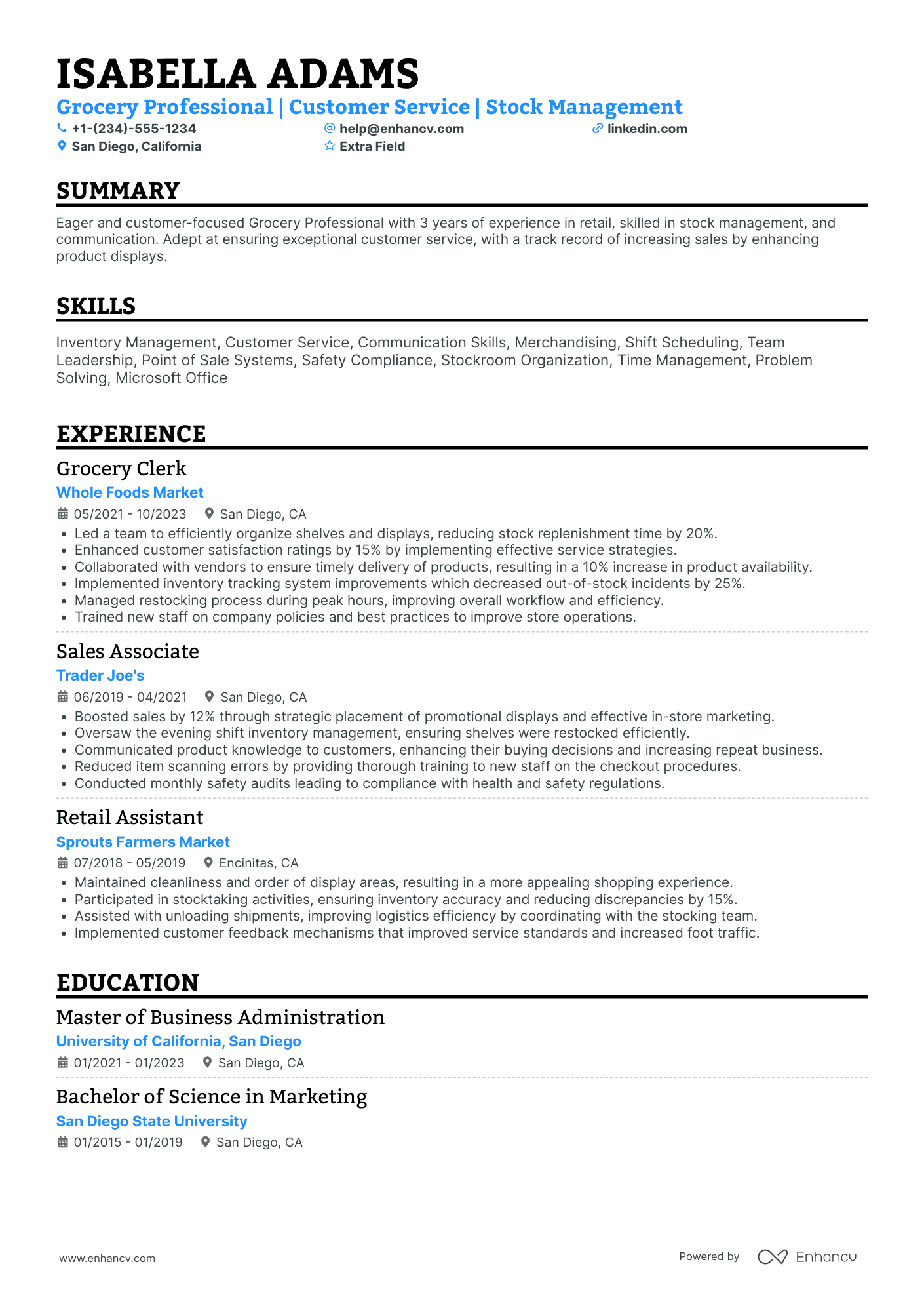 Stockroom Stocker Resume Example