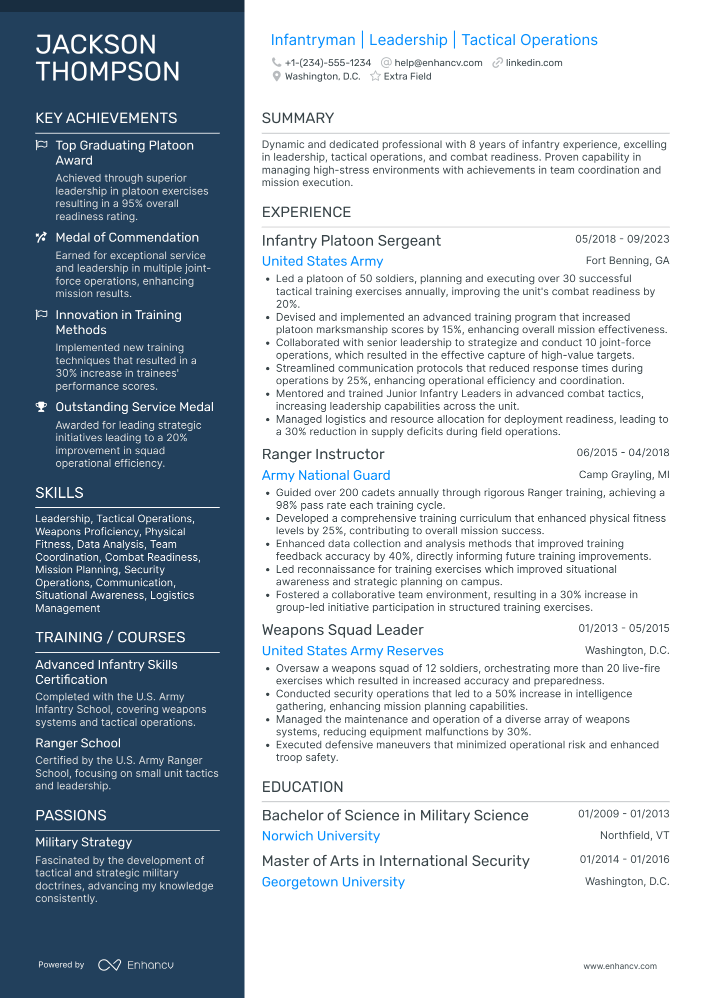 US Army Infantry Officer Resume Example