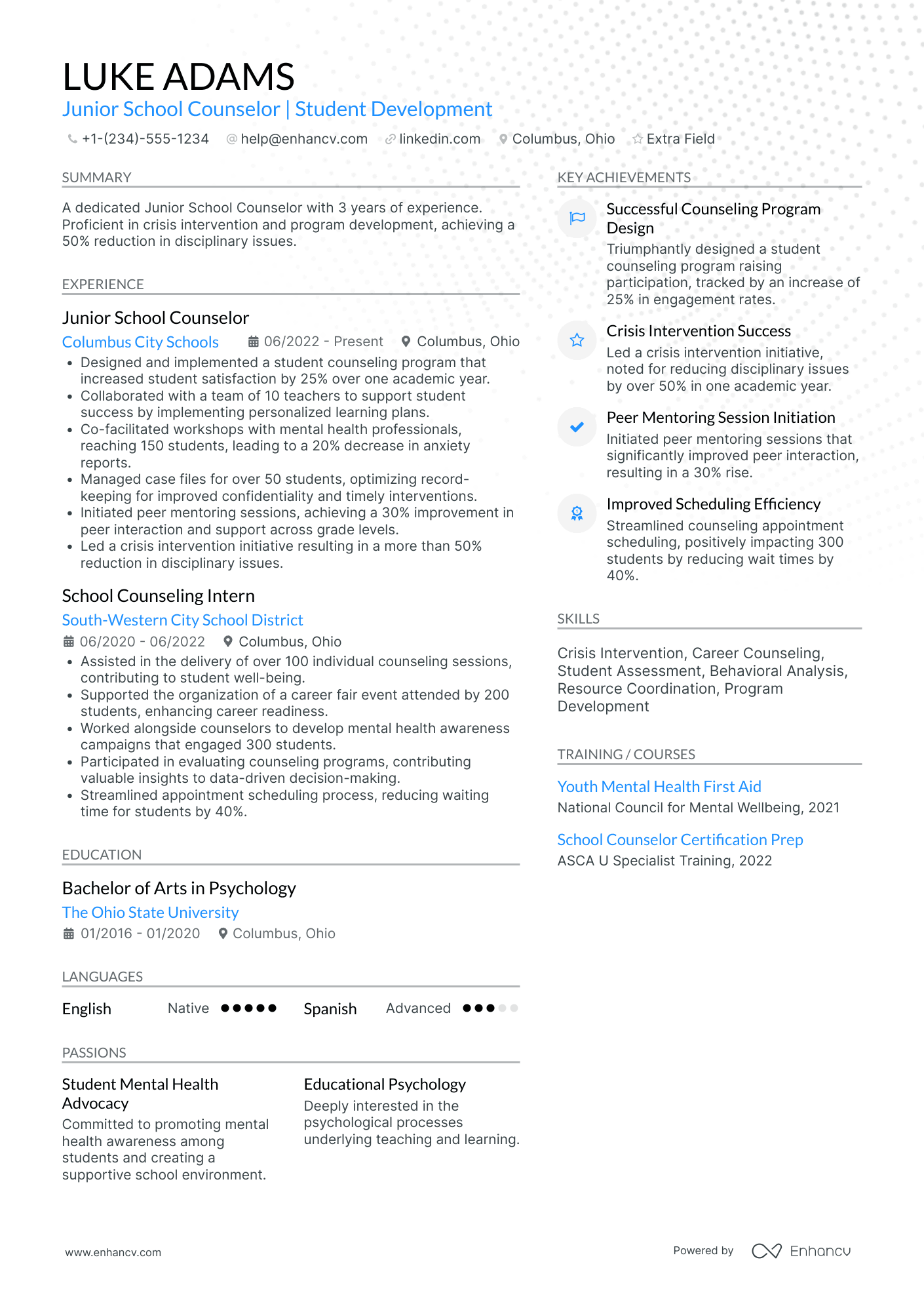 Junior School Counselor Resume Example