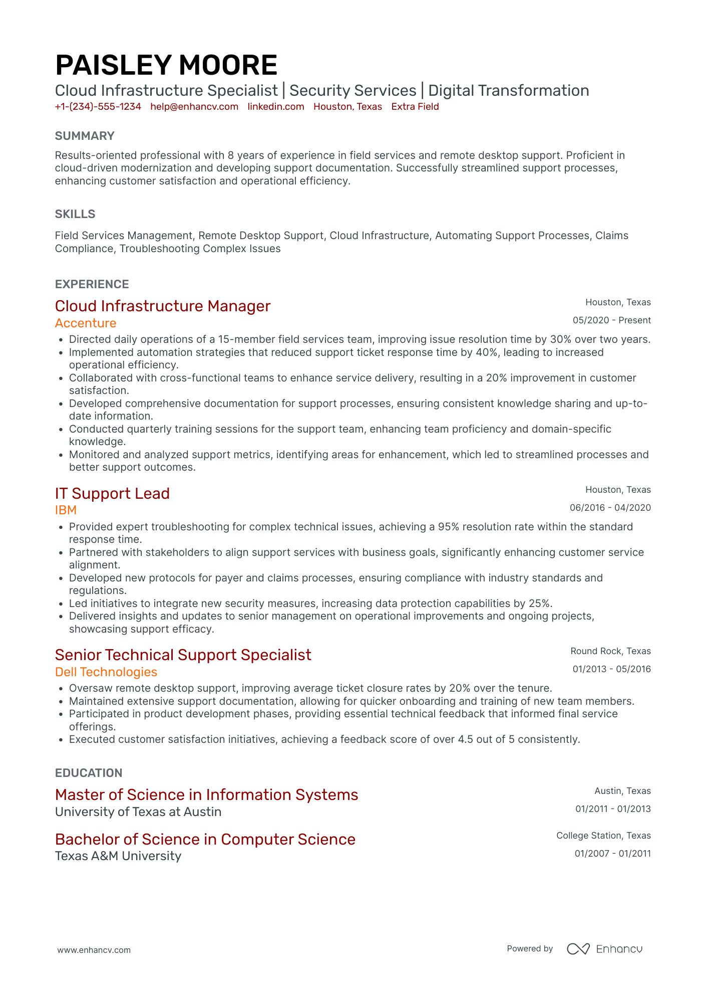 Desktop Support Technician Resume Example