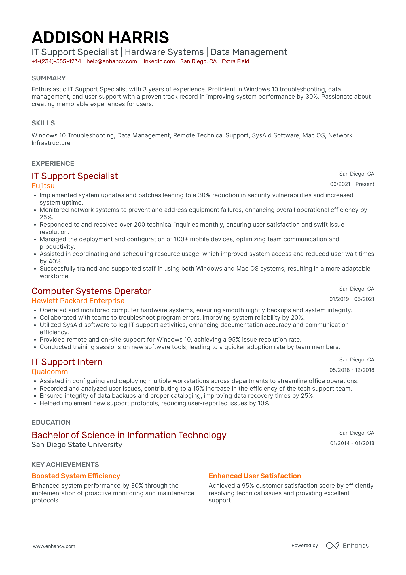 Junior IT Technician Resume Example