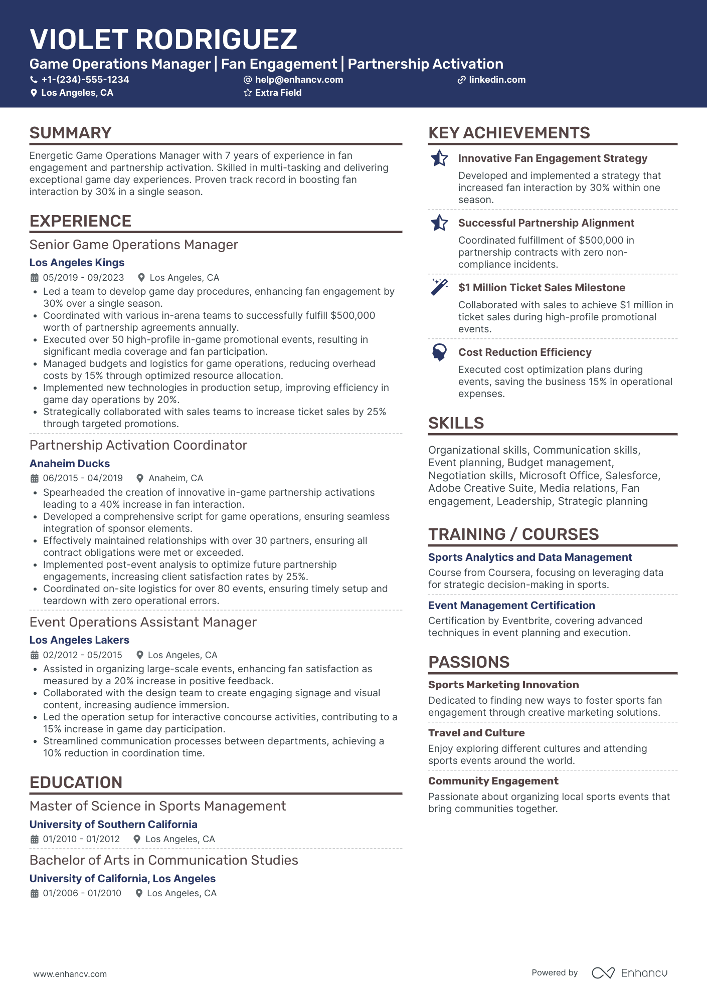 Escape Room Operations Manager Resume Example