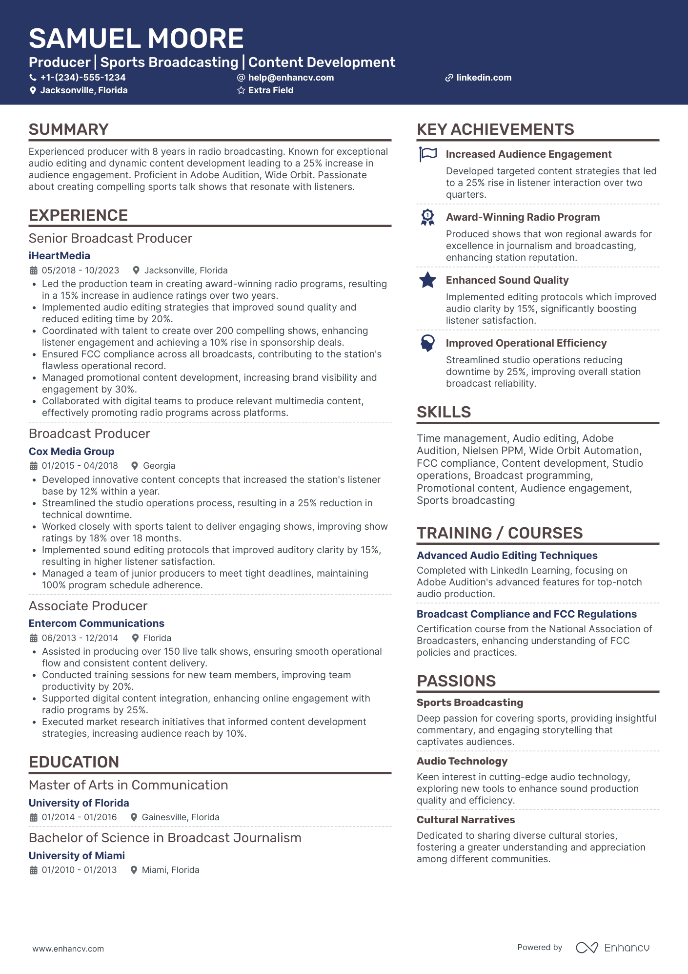 Sports Broadcast Producer Resume Example