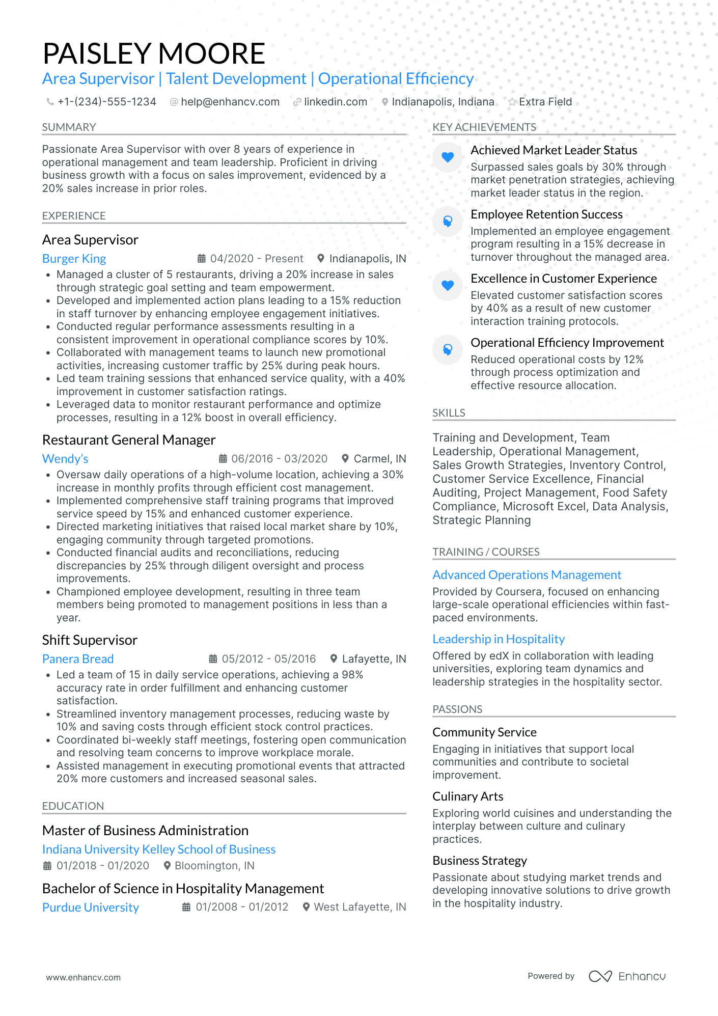 McDonalds Area Supervisor Resume Example