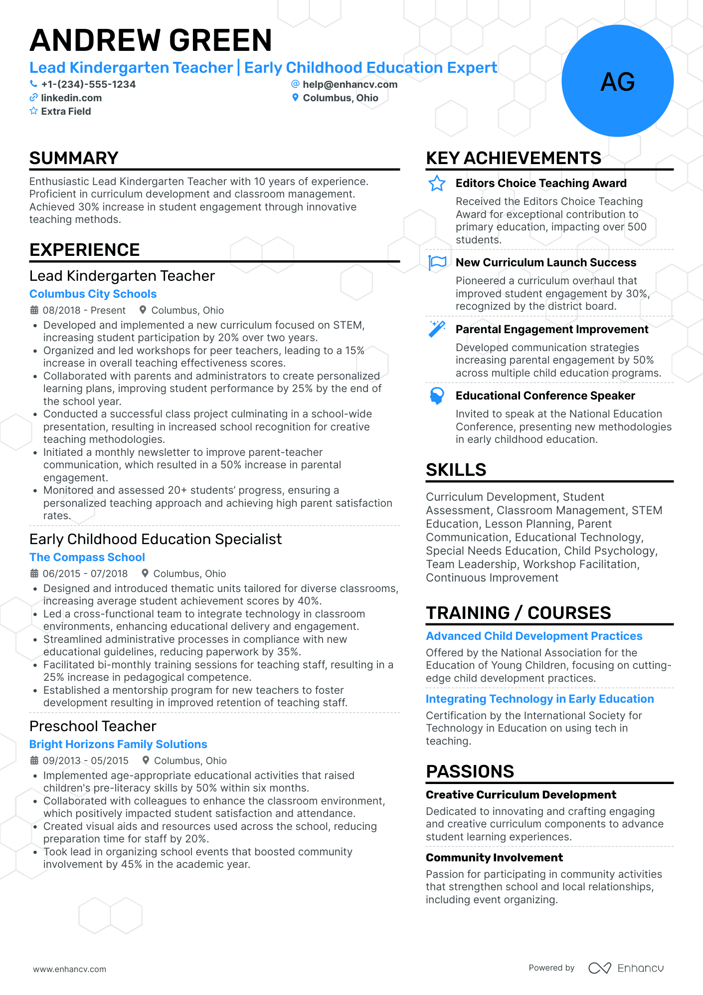 Lead Kindergarten Teacher Resume Example