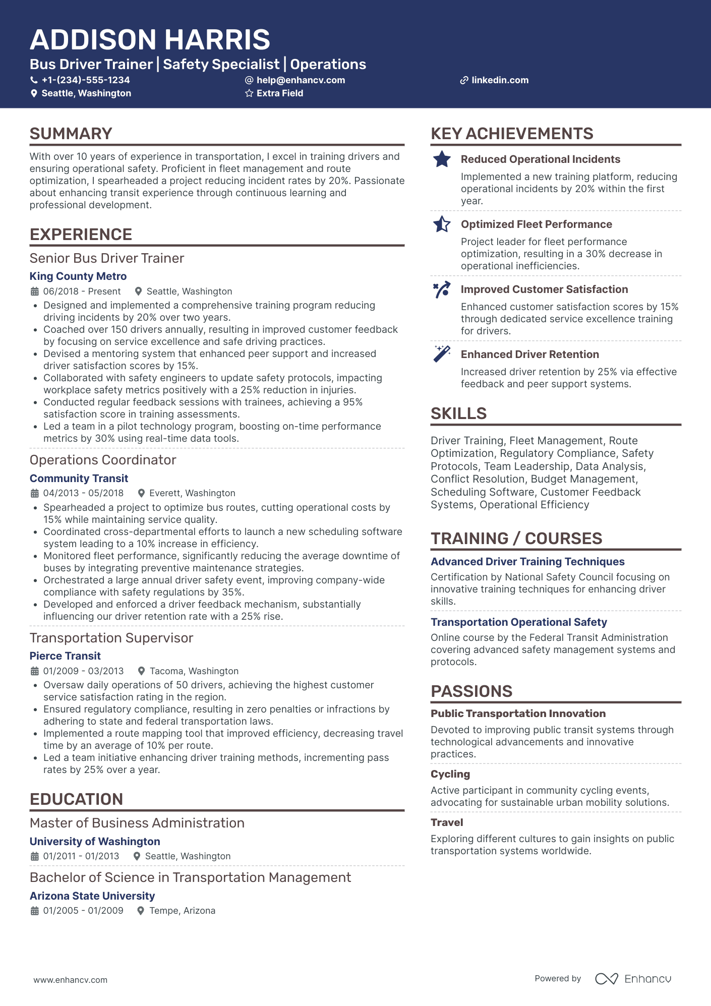 Bus Driver Trainer Resume Example