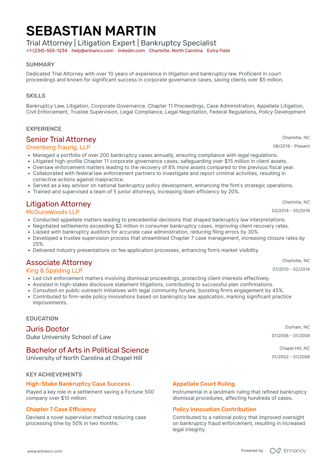 Bankruptcy Lawyer Resume Example