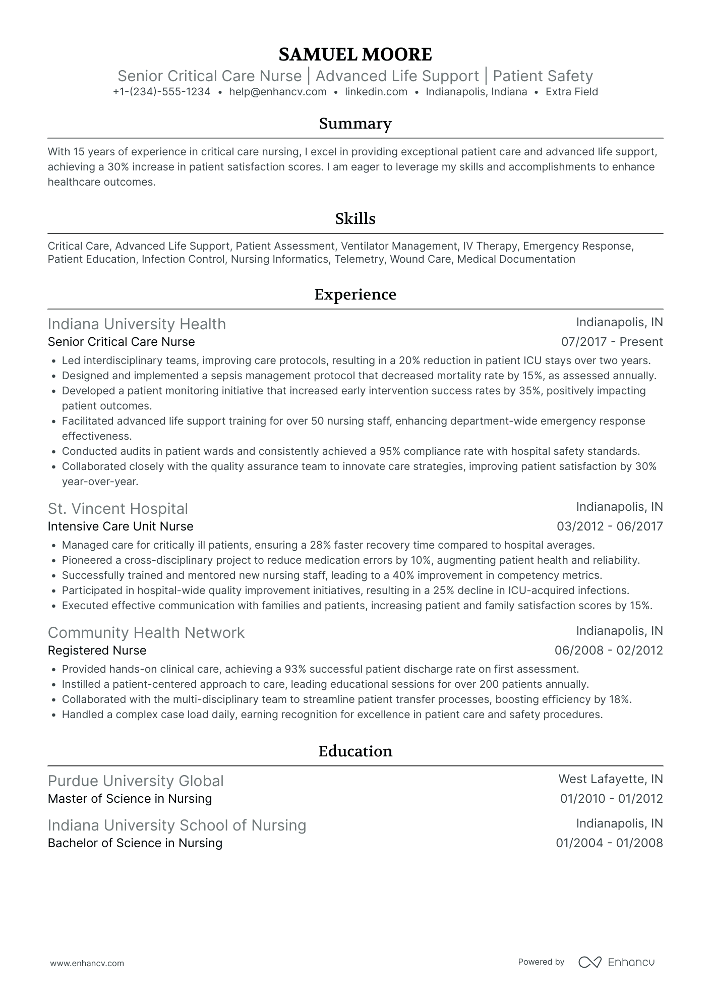 Senior Critical Care Nurse Resume Example