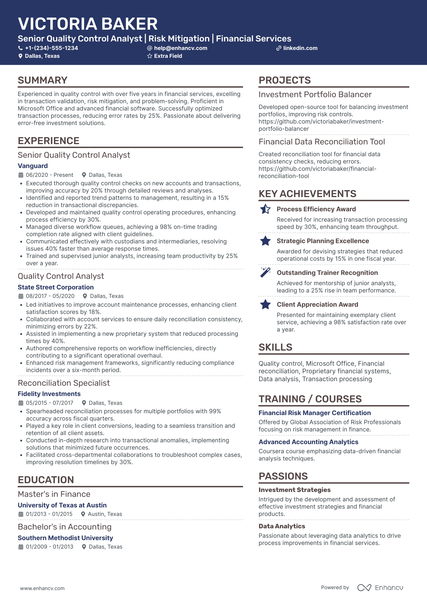 Senior Quality Control Analyst Resume Example