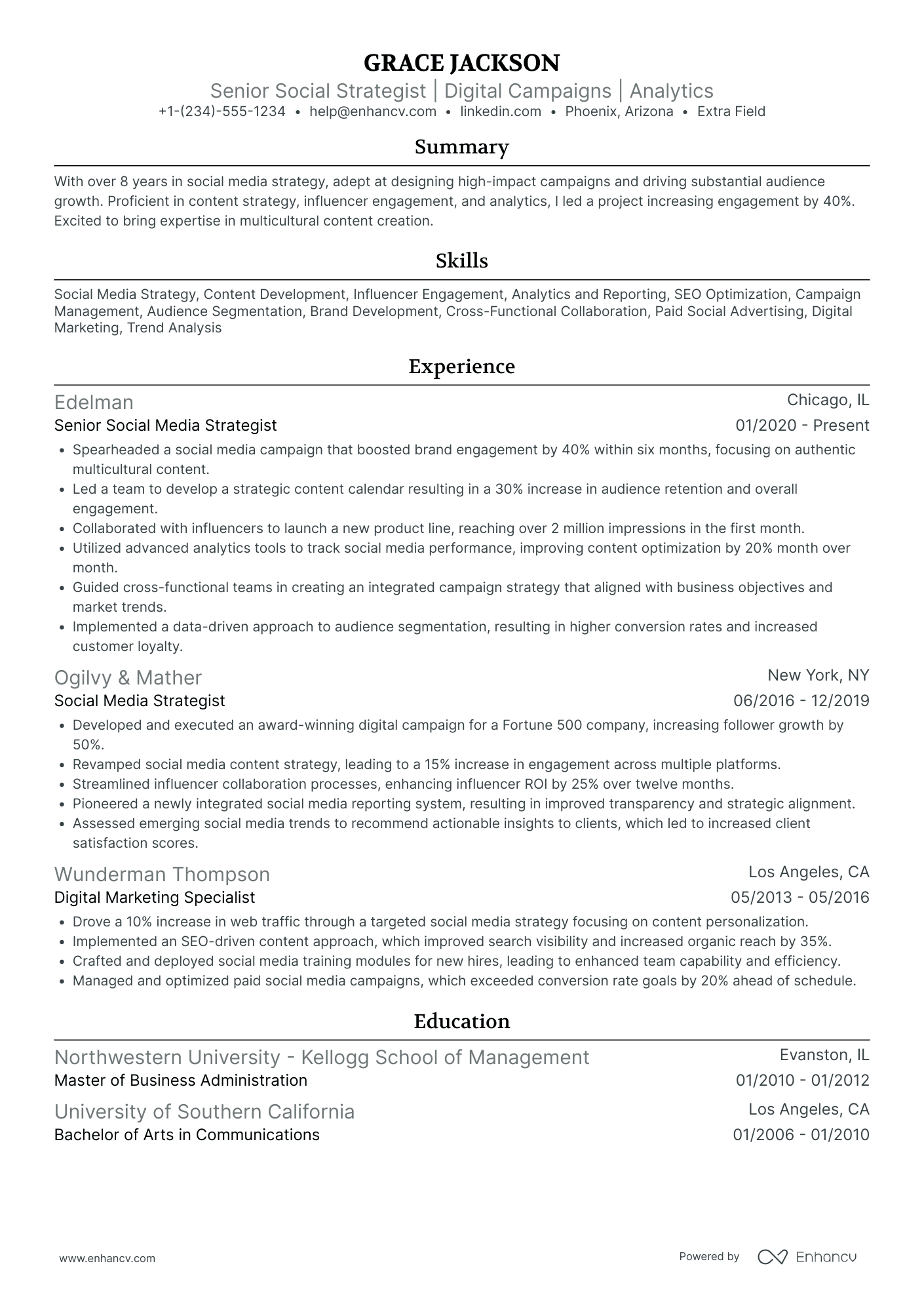 Social Media Influencer Consultant Resume Example