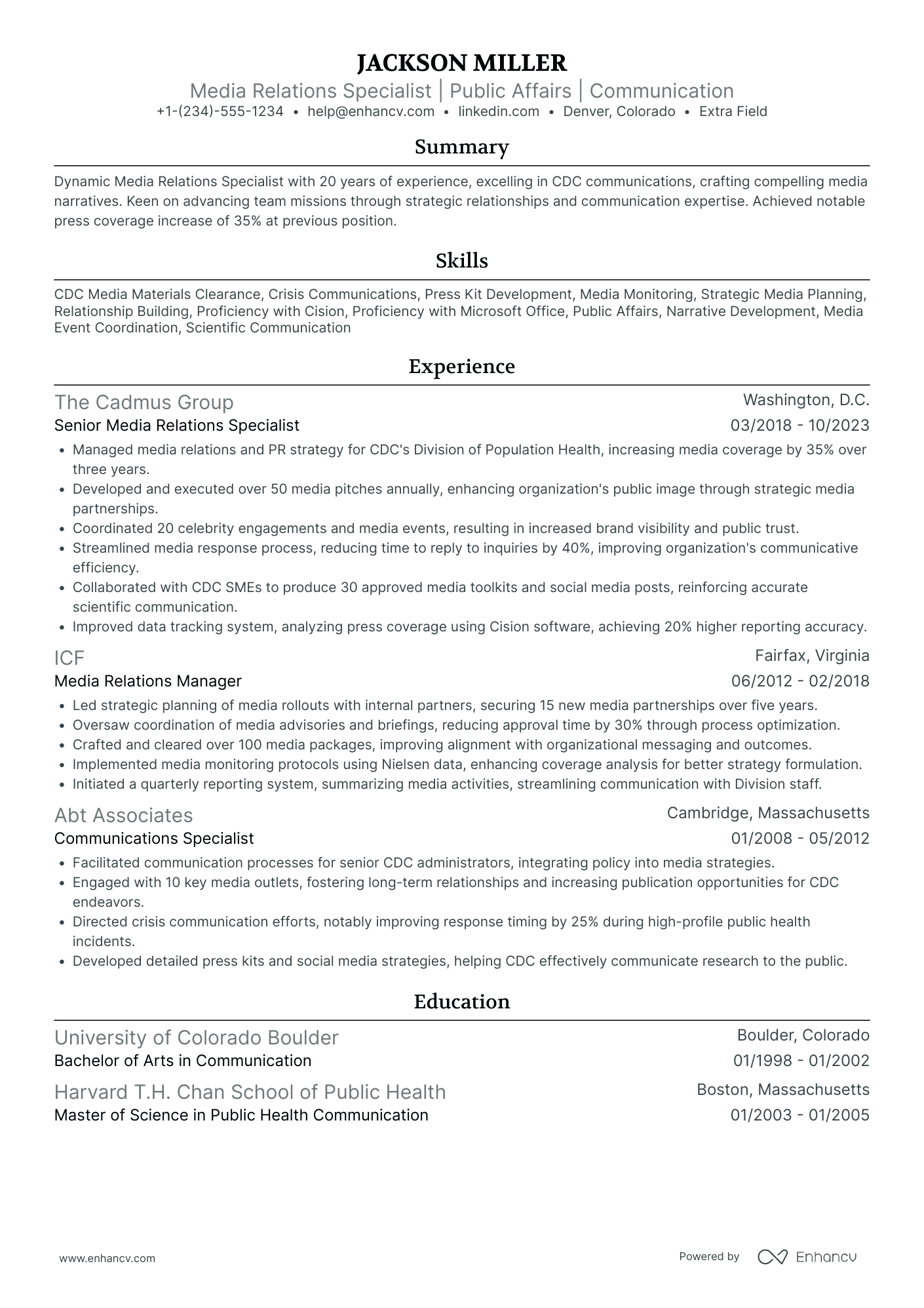 Social Media Relations Specialist Resume Example