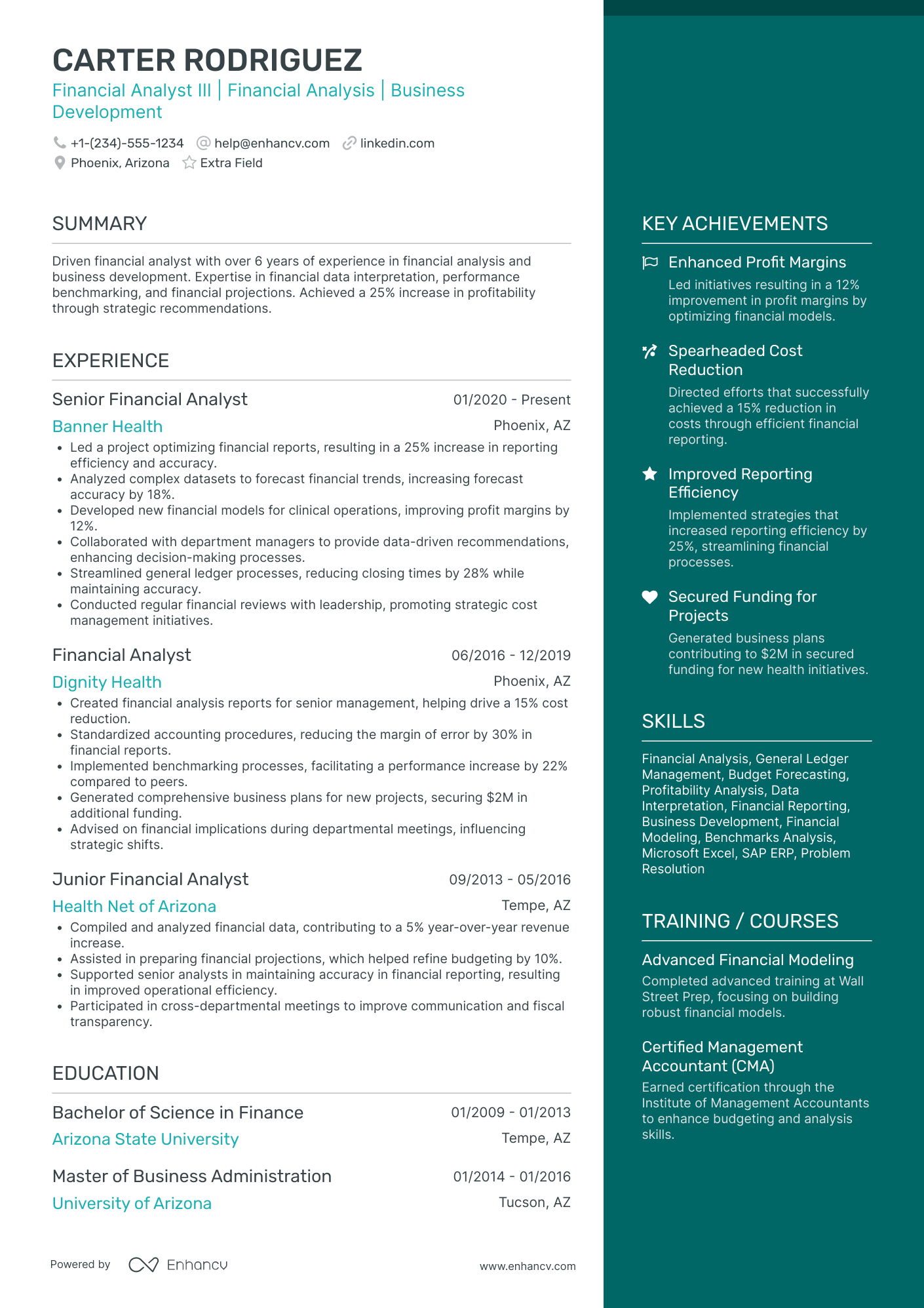 Healthcare Financial Analyst Resume Example