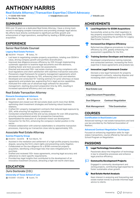 Real Estate Lawyer Resume Example