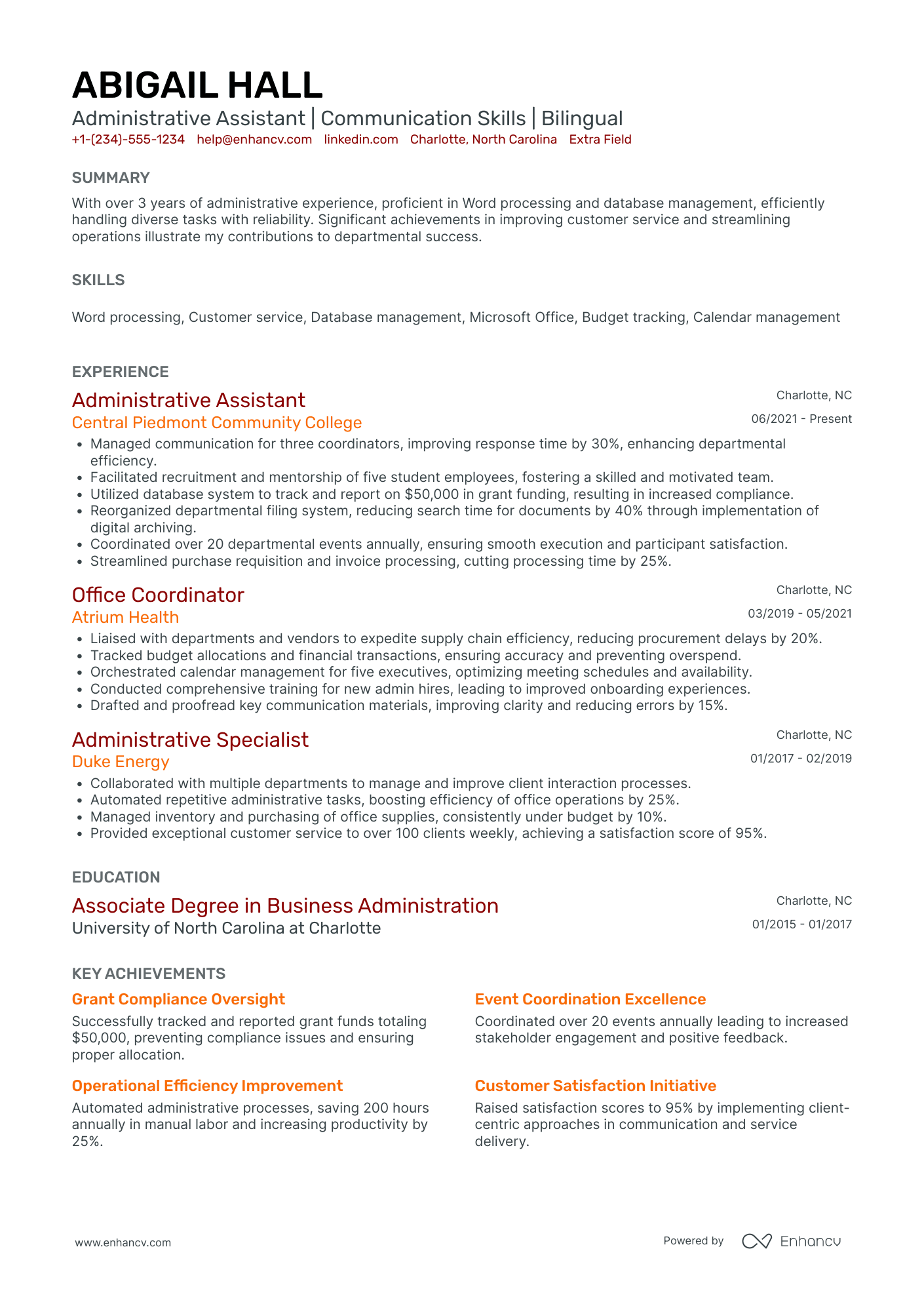 First Level Administrative Assistant Resume Example