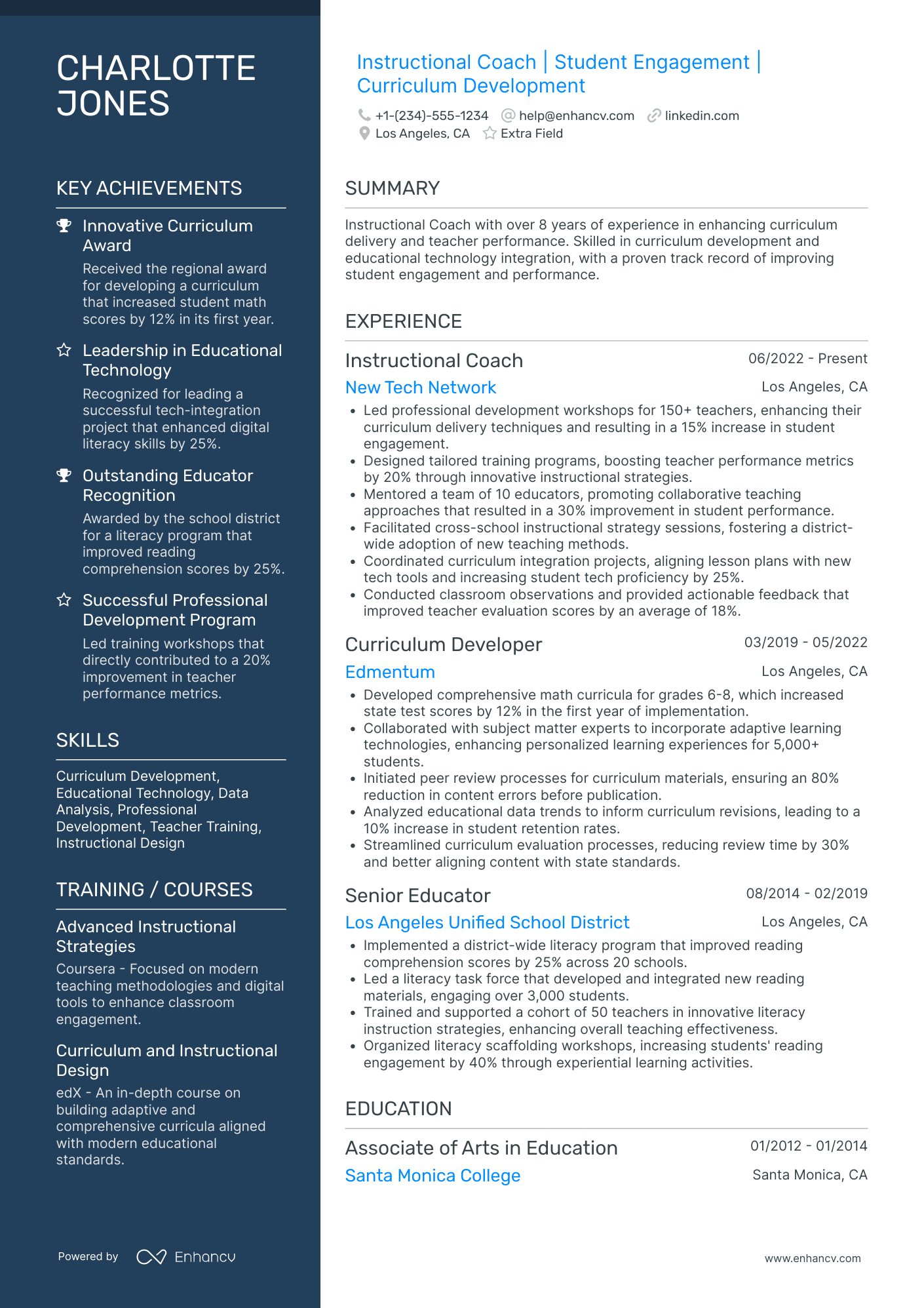 New Teacher Instructional Coach Resume Example