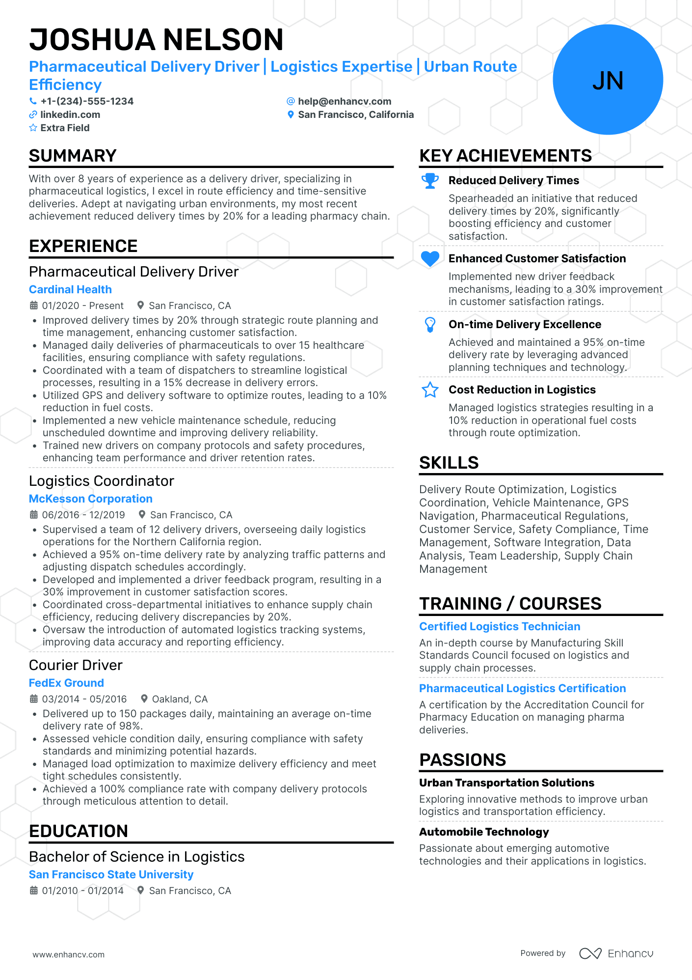 Pharmaceutical Delivery Driver Resume Example