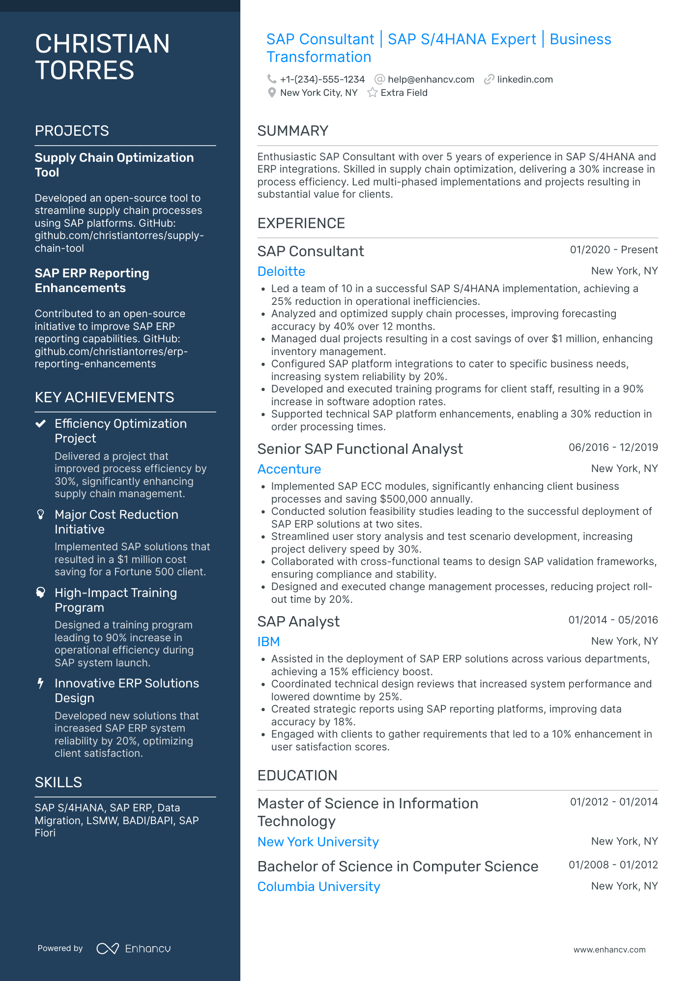 SAP Consultant Resume Example