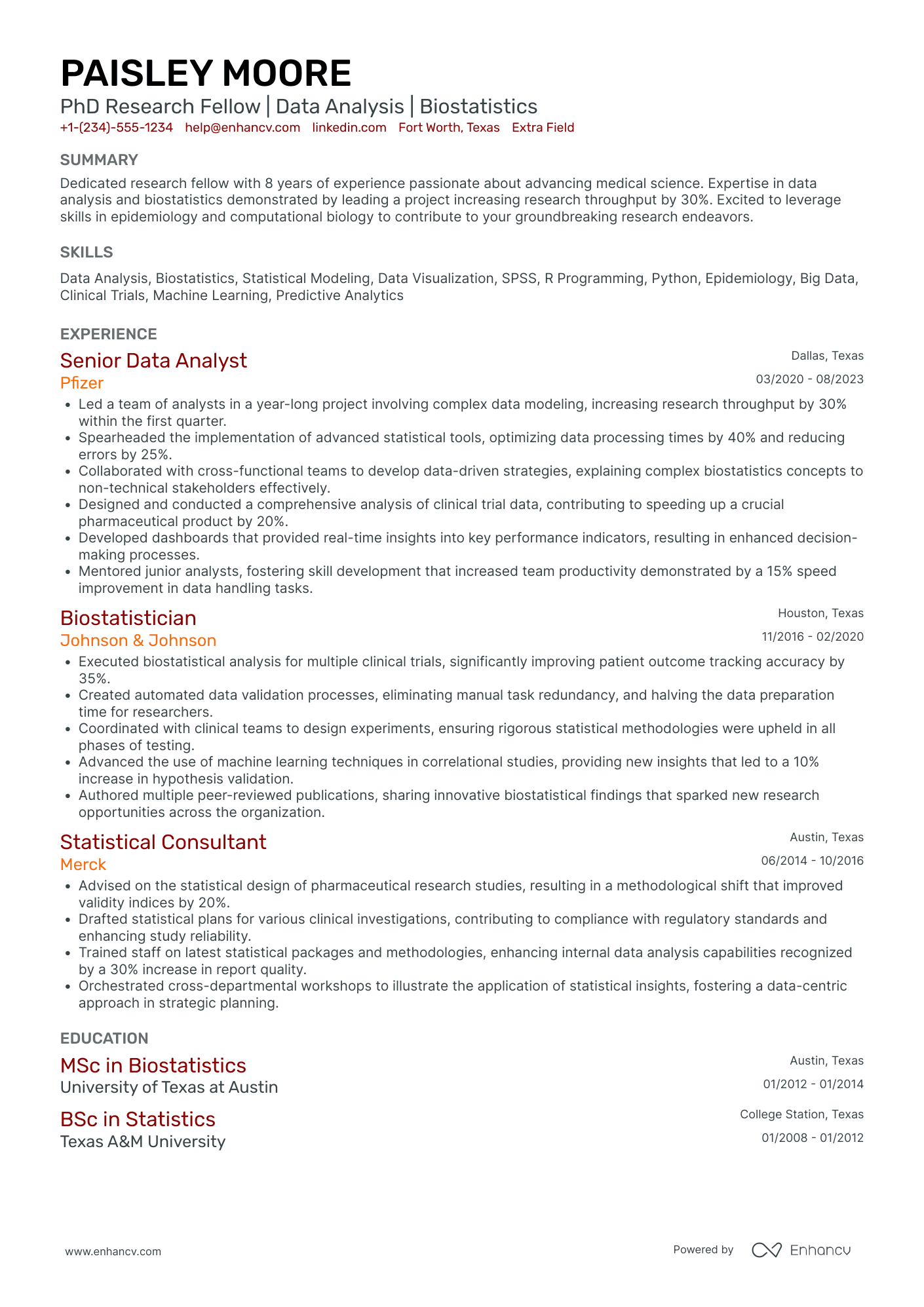 PhD Research Fellow Resume Example