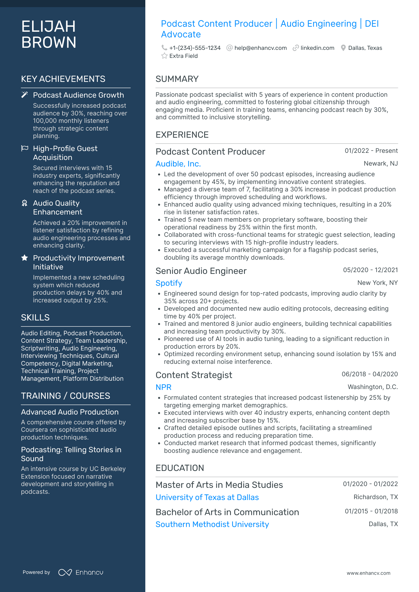 Podcaster Script Writer Resume Example