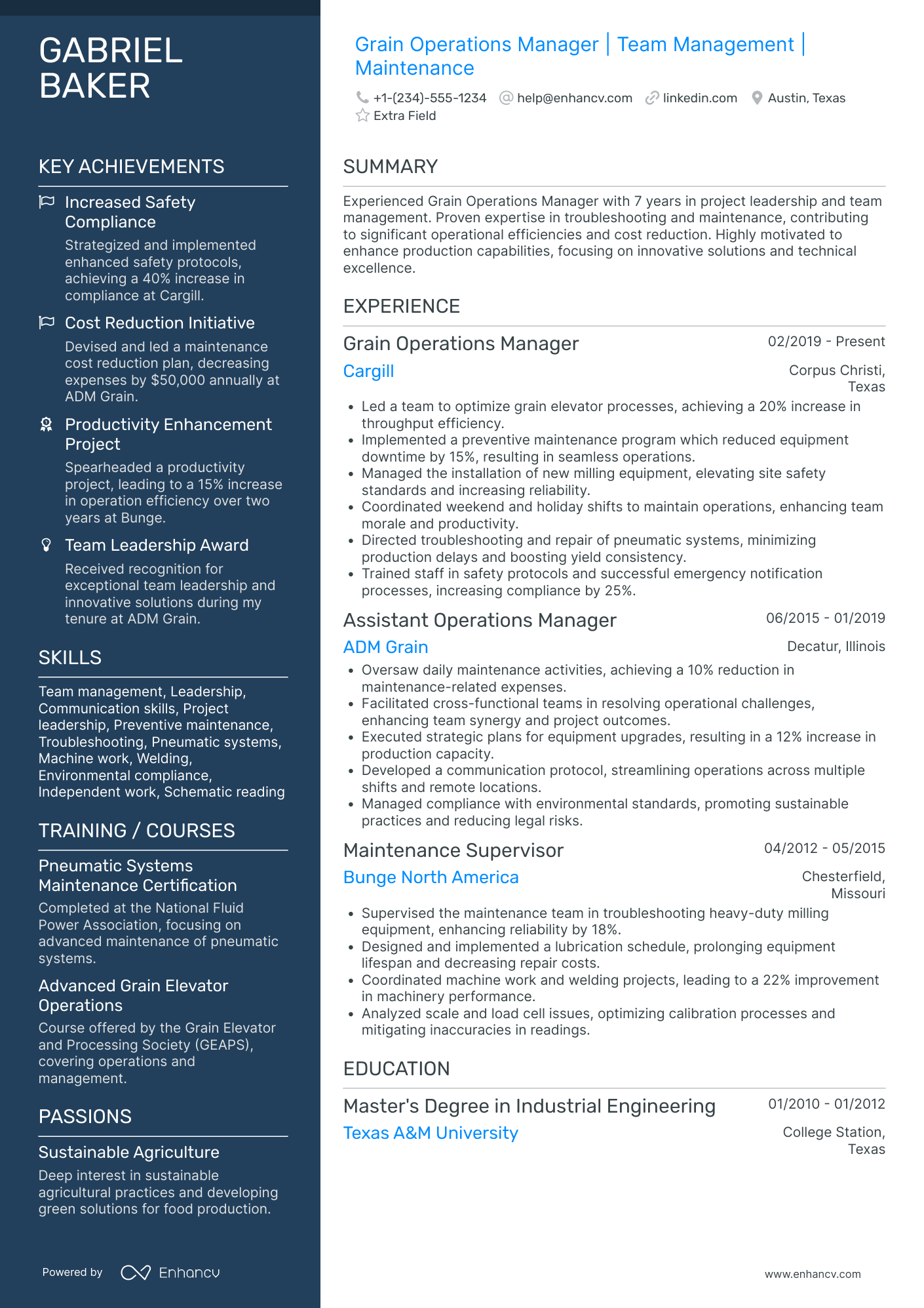 Factory Operations Manager Resume Example