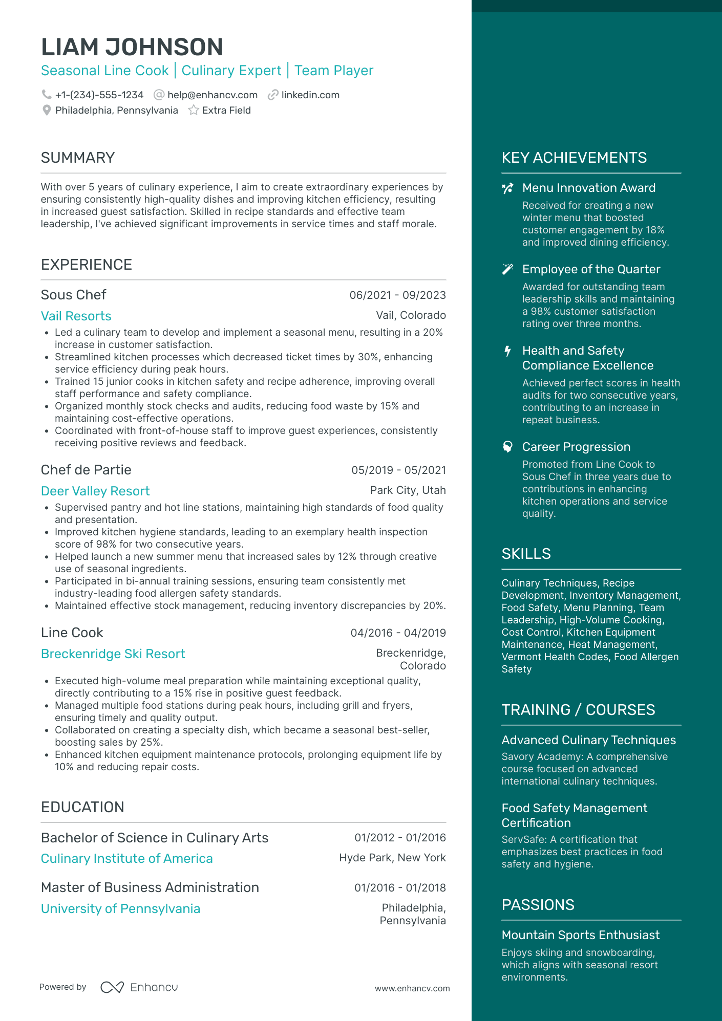 Seasonal Line Cook Resume Example