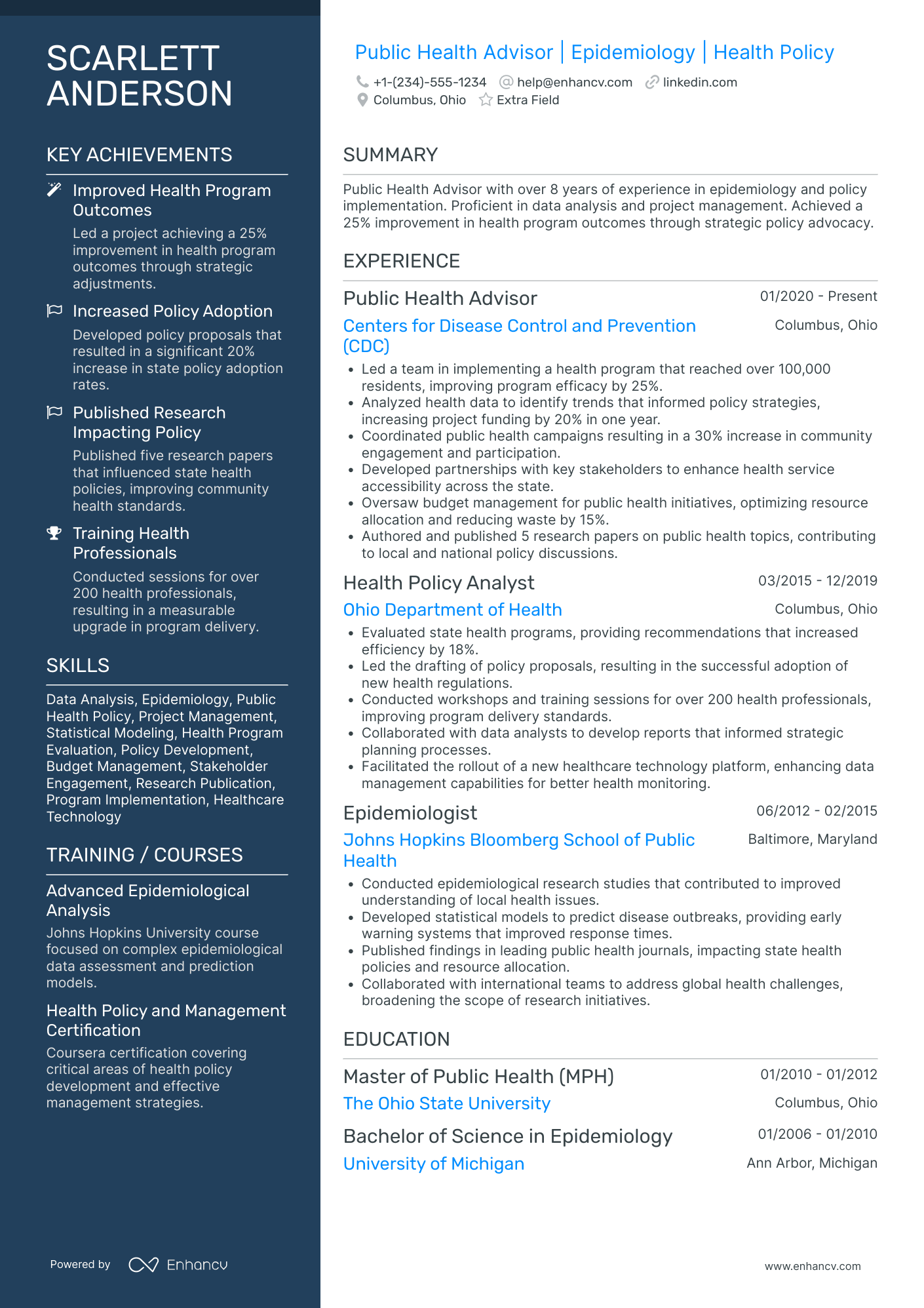 Public Health Advisor Resume Example