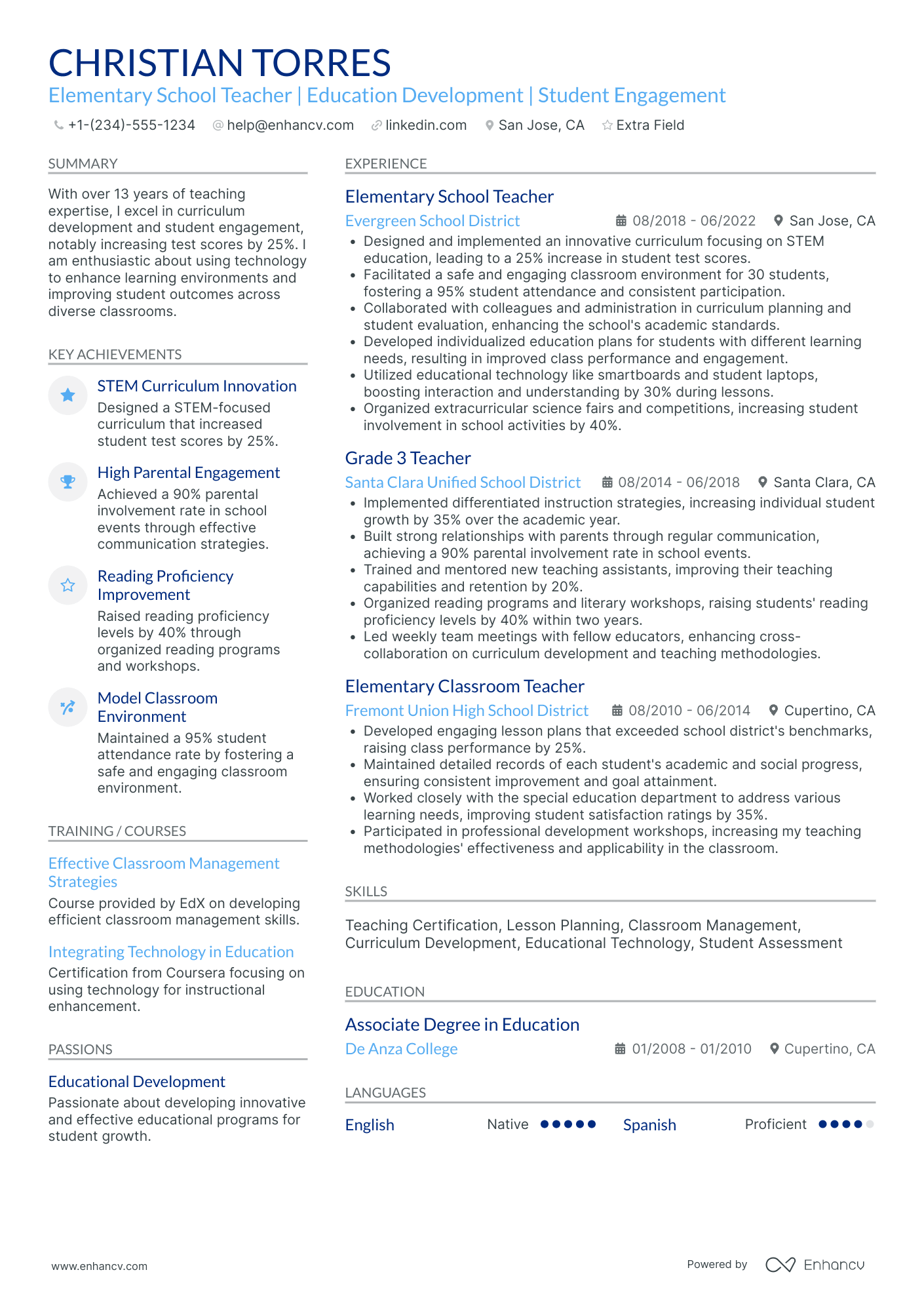 Primary School Teacher Resume Example