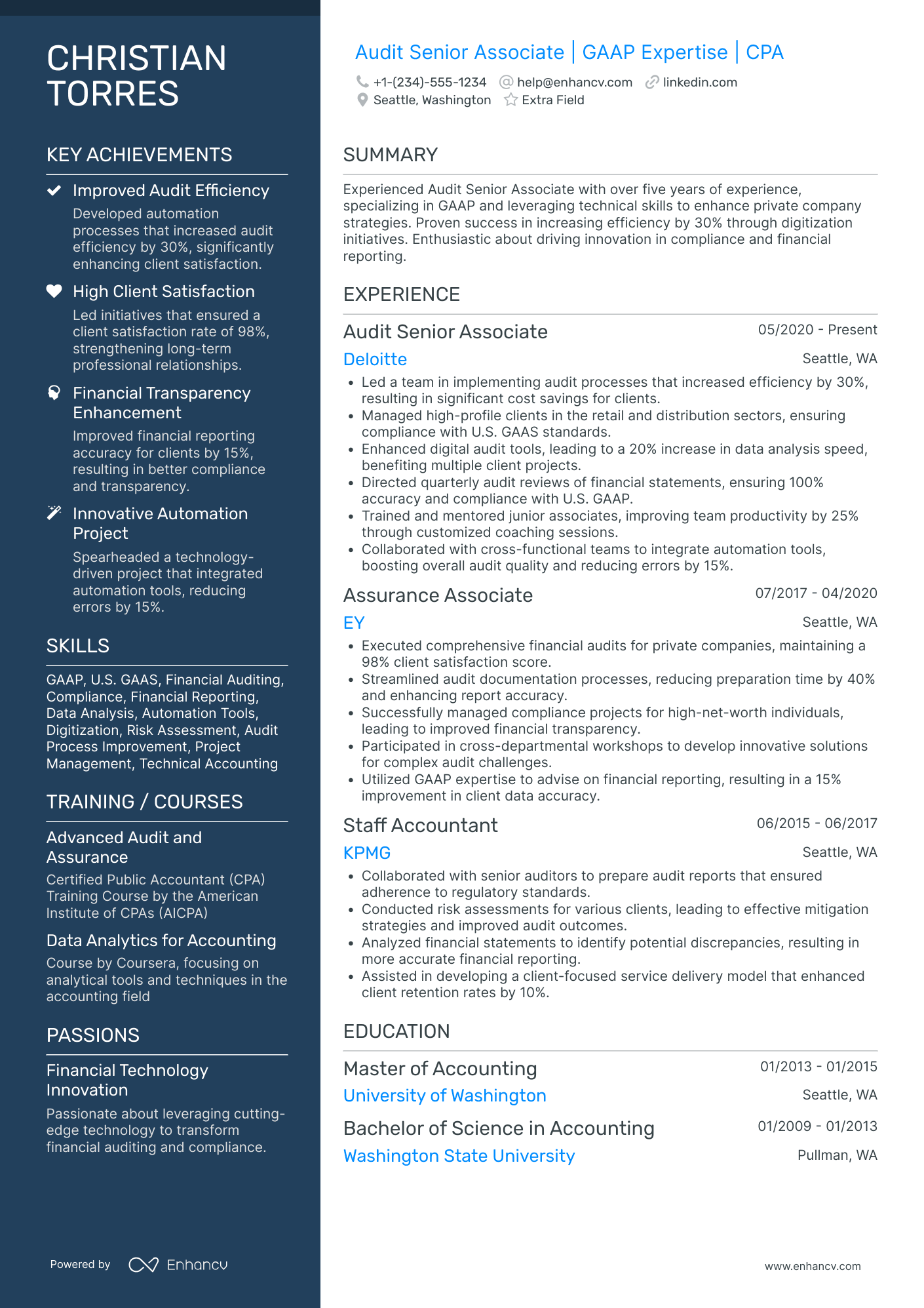 PwC Senior Auditor Resume Example