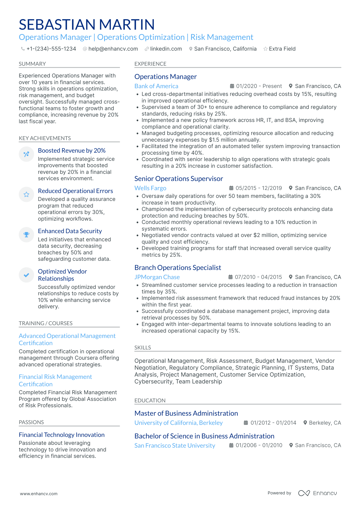 Bank Operations Manager Resume Example