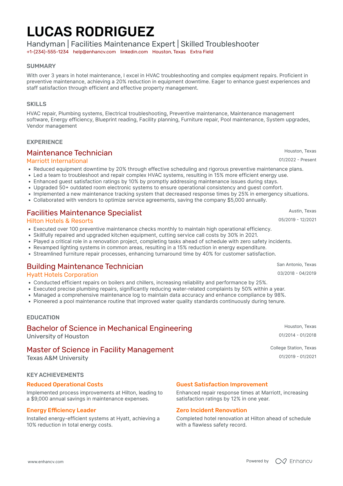 Senior Handyman Resume Example