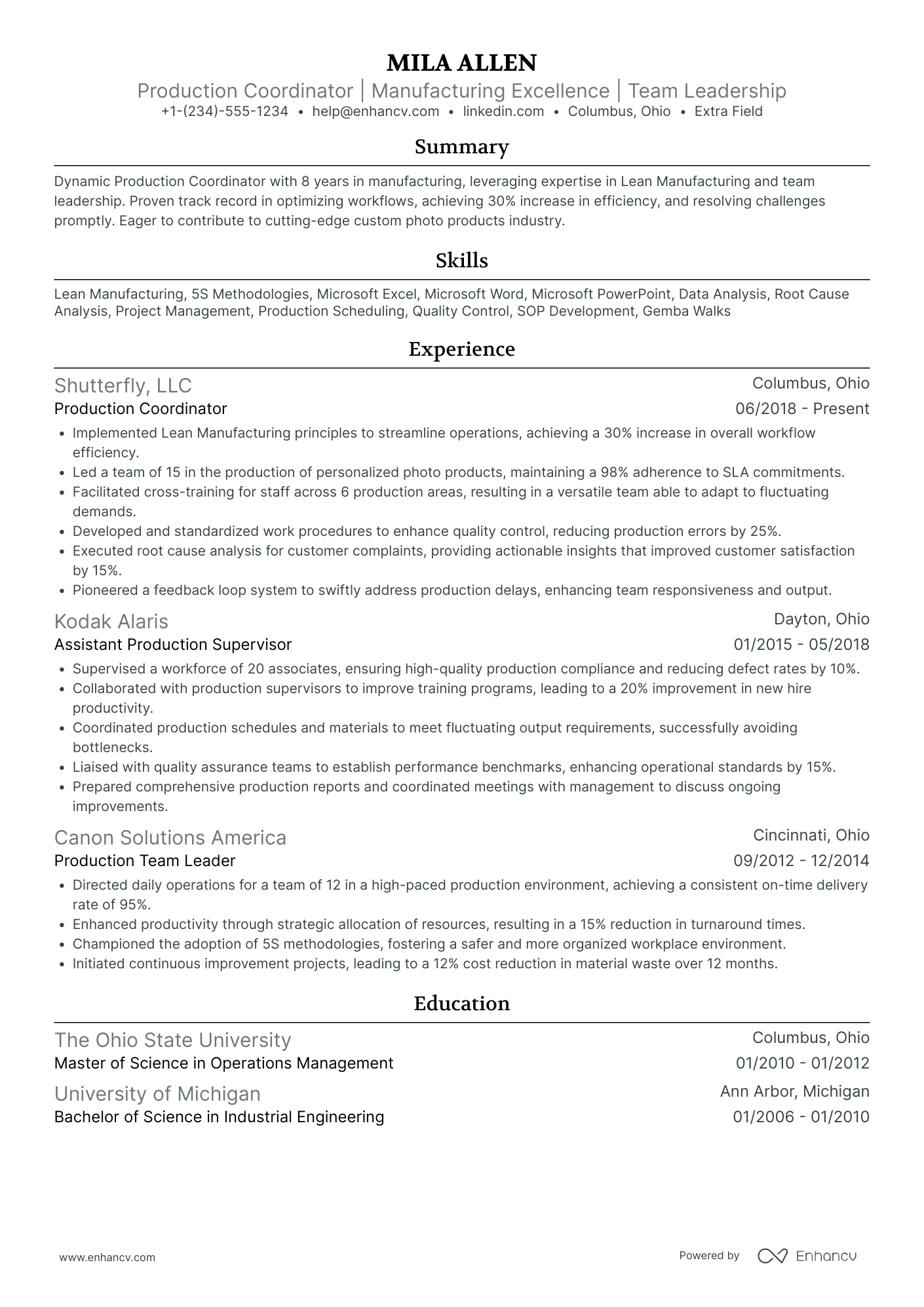 Film Production Coordinator Resume Example