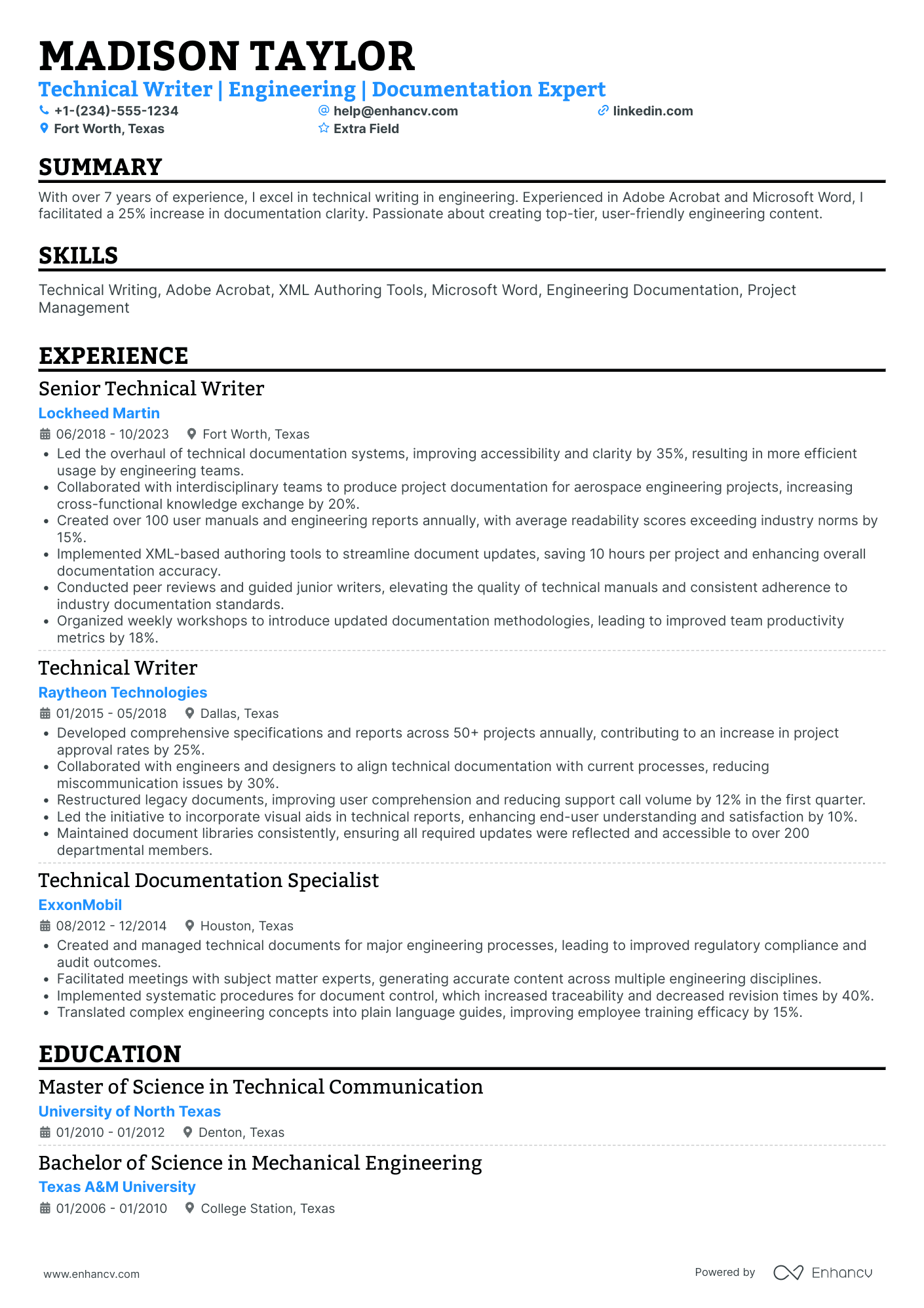 Technical Writing Engineer Resume Example